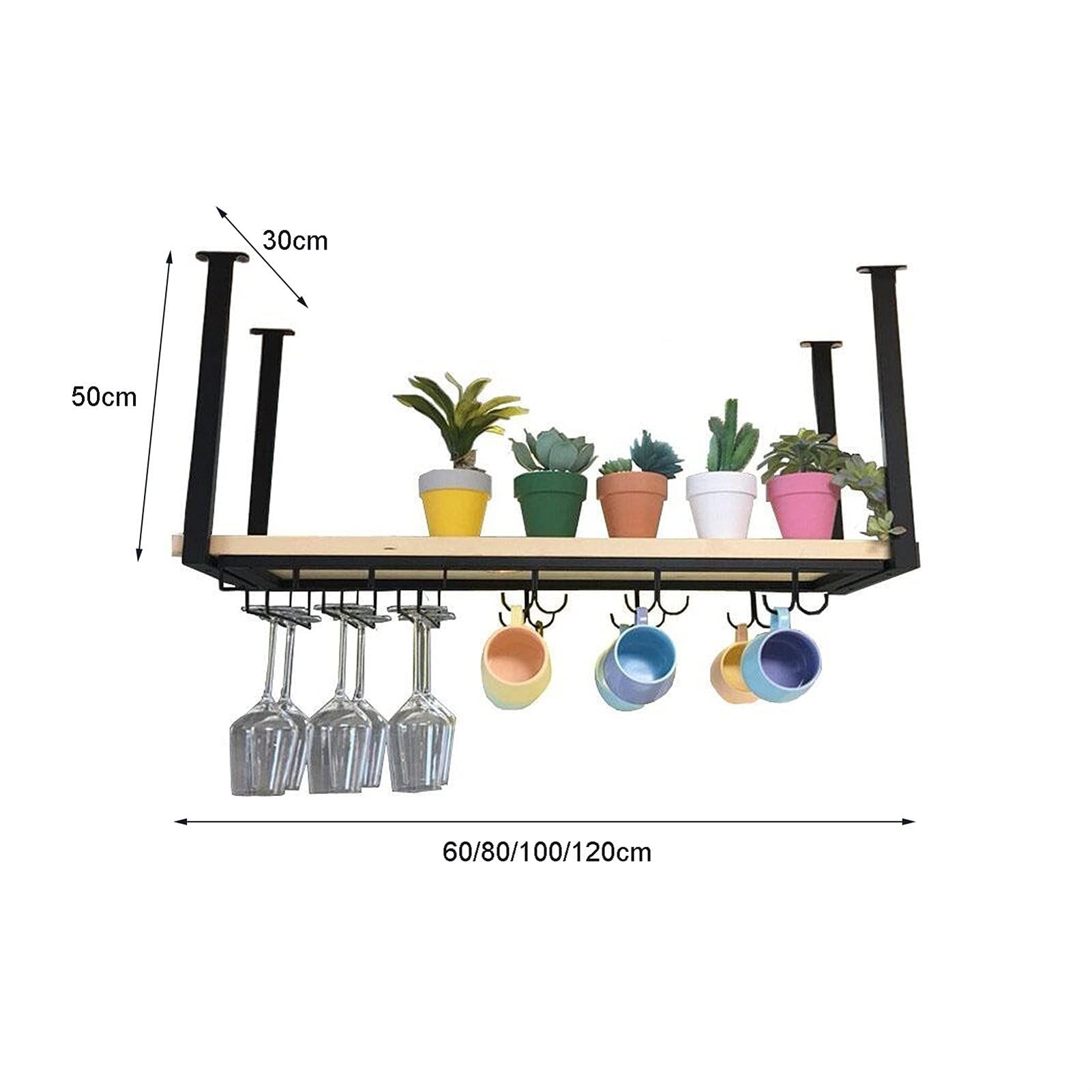 Wrought Iron Ceiling Wine Glass Rack & Hanging Plant Stand - Wall Mount Floating Storage for Kitchen, Bar - Dual Function Upside Down Wine Glass Holder & Plant Hanger - Perfect for Small Space Organization & Home Decor