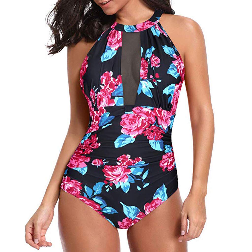 Strapless One-Piece Swimsuits for Women - Floral Print Monokini with Ruching & Mesh Detail | Perfect for Beach Vacations, Pool Parties & Summer Getaways