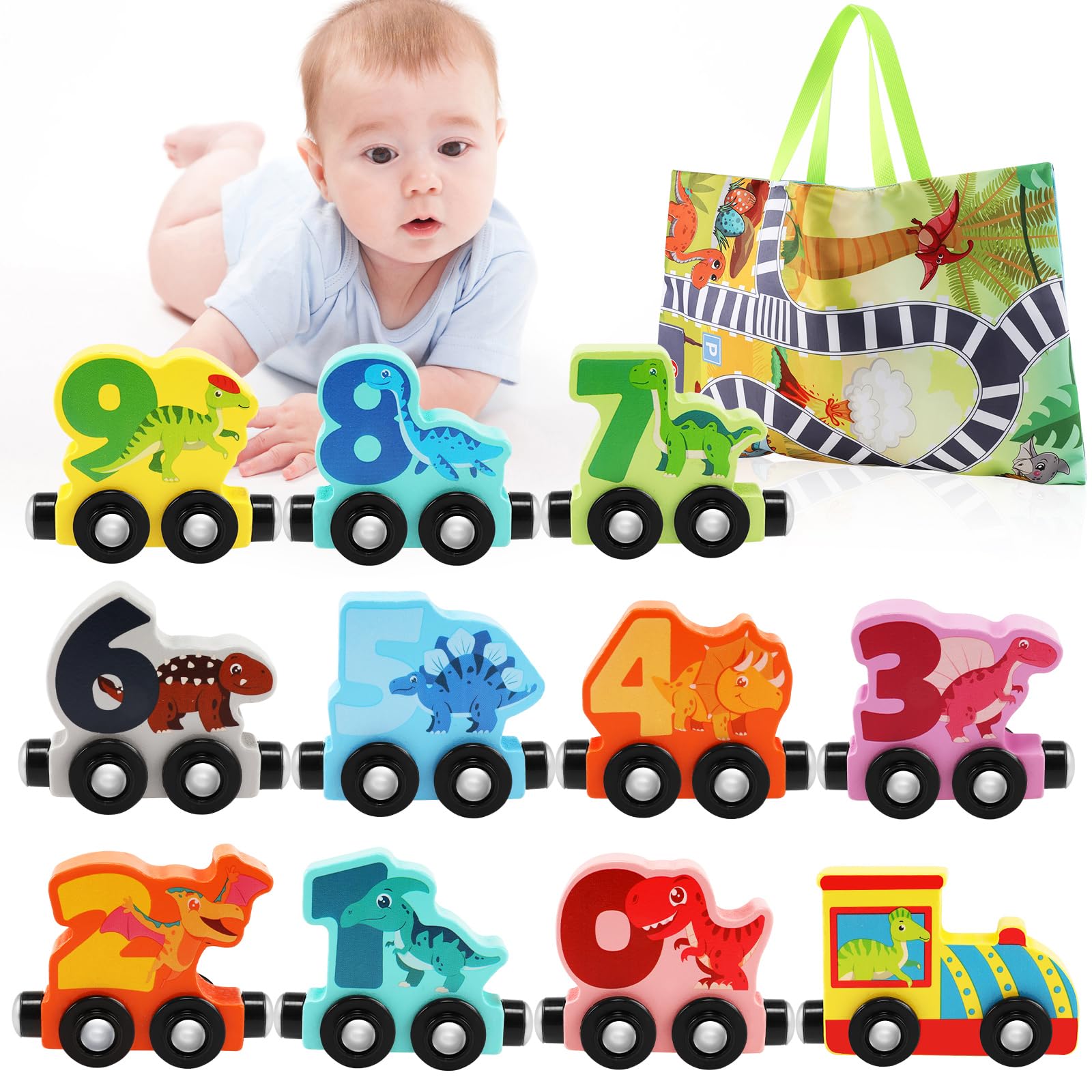 Wooden Dinosaur Magnetic Train Set for Toddlers Age 2-5 | STEM Learning Toys for Kids | Dinosaur Train Toys with Magnetic Cars | Perfect for Preschool Playtime & Birthday Gifts