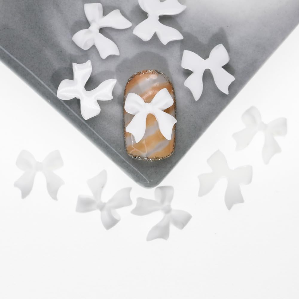 100 Pcs White 3D Bow Nail Charms for Women - Resin Rhinestone Bowknot Nail Art Decorations | DIY Manicure Accessories for Wedding, Party & Special Occasions