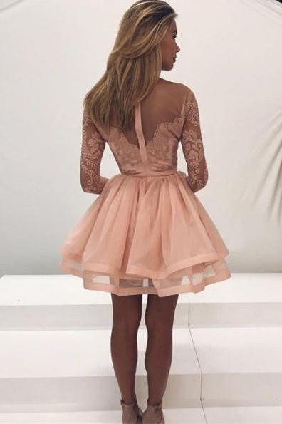 Elegant Lace Long Sleeve Illusion Short Homecoming Dress - Sexy Prom Party Gown for Women (Style CM545) | Perfect for Formal Dances, Evening Events & Special Occasions