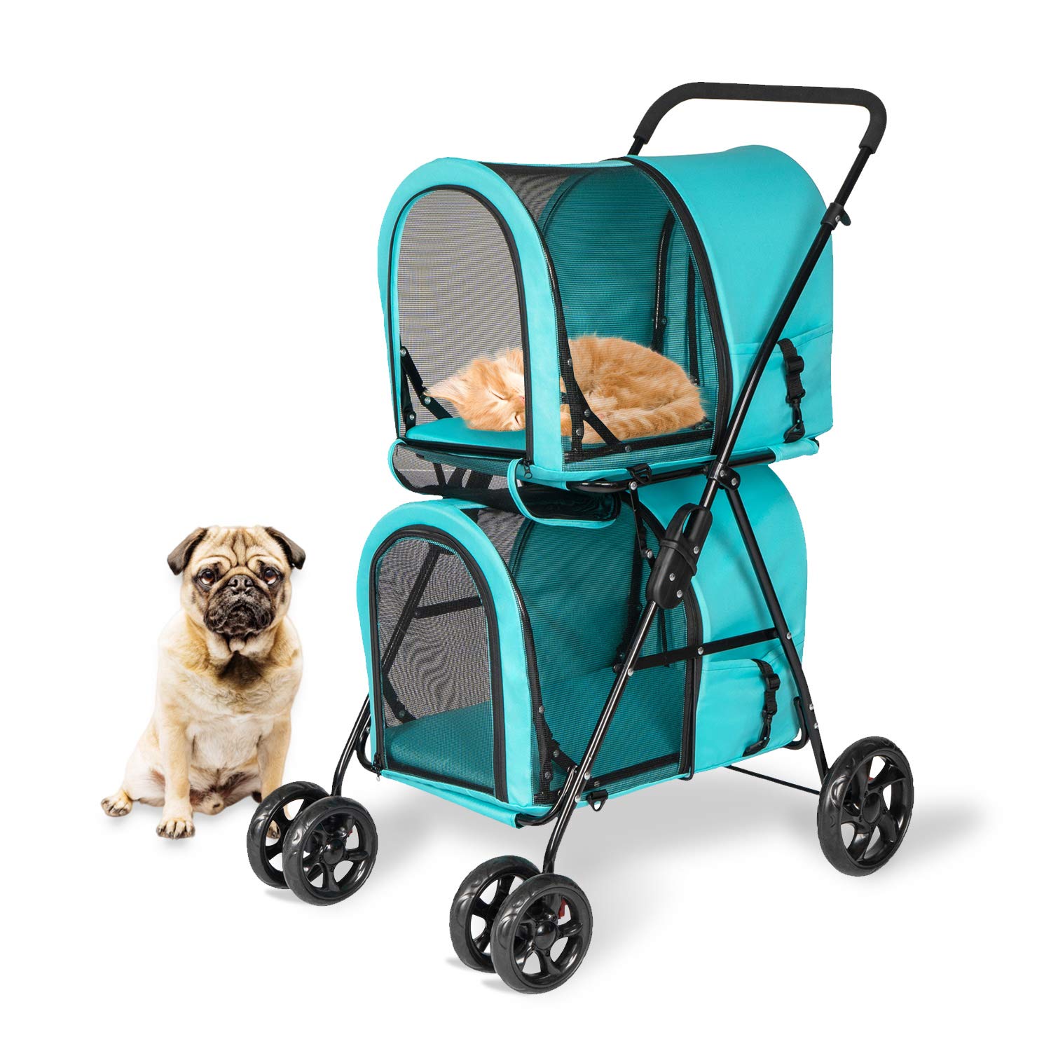 Kinsuite Pet Stroller with Detachable Carrier - Foldable Travel Stroller for Dogs & Cats - Lightweight & Easy to Maneuver - Blue - Perfect for Outdoor Walks, Vet Visits, and Travel Adventures