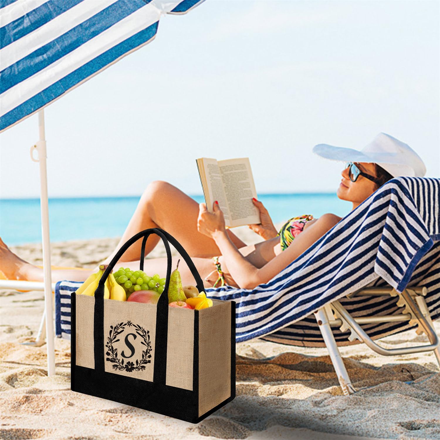Personalized Monogram Jute Tote Bag for Women - Eco-Friendly Reusable Grocery Shopping Bag - Perfect Gift for Mom, Mother's Day, Christmas, Birthday & Friends - Ideal for Farmers Market, Beach, Work & Daily Errands