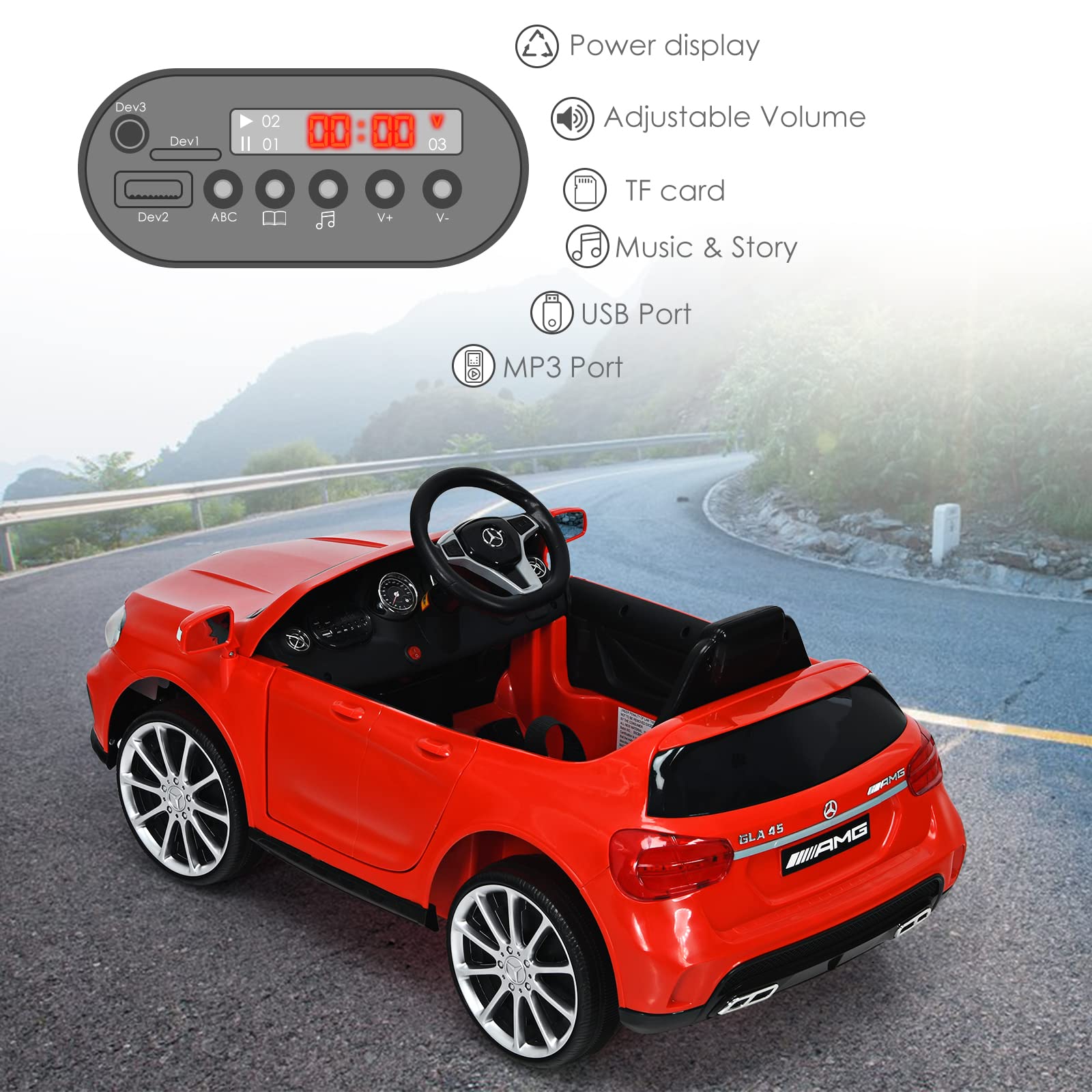 INFANS 12V Electric Kids Ride On Car - Licensed Mercedes Benz GLA45 Toy Car with Parent Remote Control, MP3 Player, USB Port, 2 Speed Settings & LED Lights - Battery Powered Toddler Vehicle for Boys & Girls (Red) - Perfect for Indoor Play, Outdoor Backyard Fun & Birthday Gifts