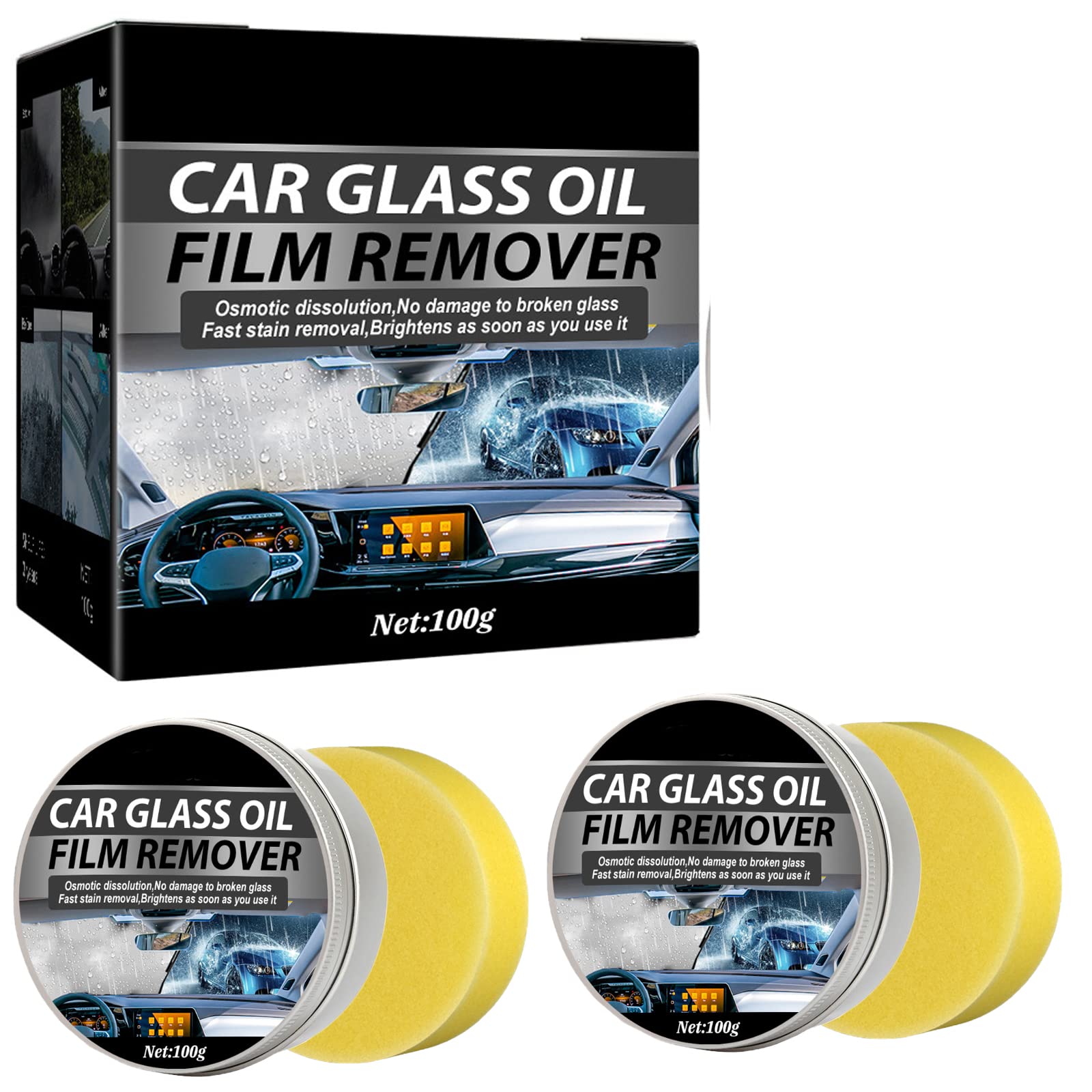 Takeberny Glass Oil Film Remover Paste - Powerful Windshield Cleaner for Cars - Eliminates Wiper Noise & Streaks - Safe for Auto, Truck & RV Glass Cleaning