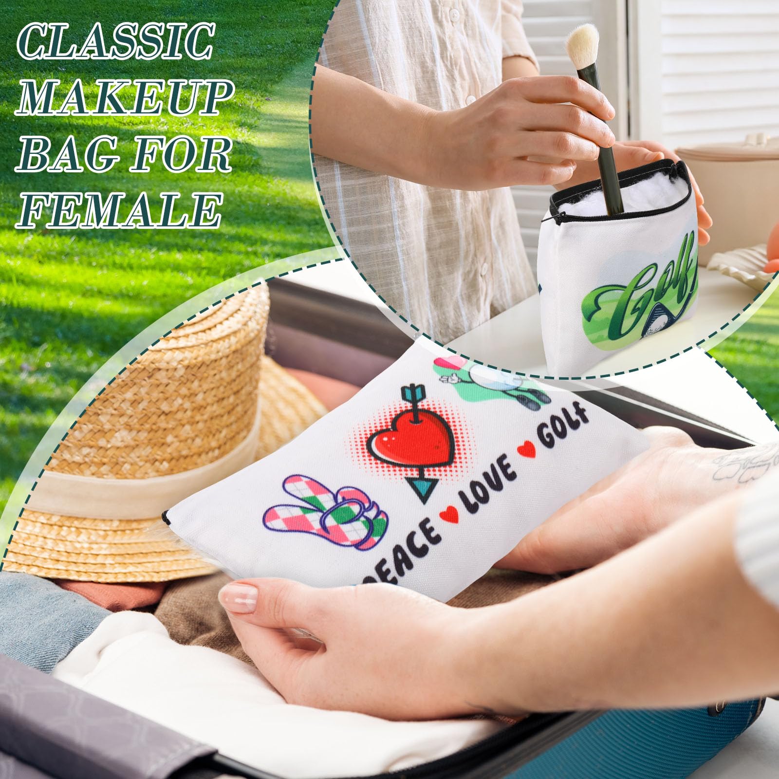 20 Pcs Golf Makeup Bags for Women - Canvas Cosmetic Pouches with Zipper, Perfect Golf Team Party Gifts & Travel Accessories