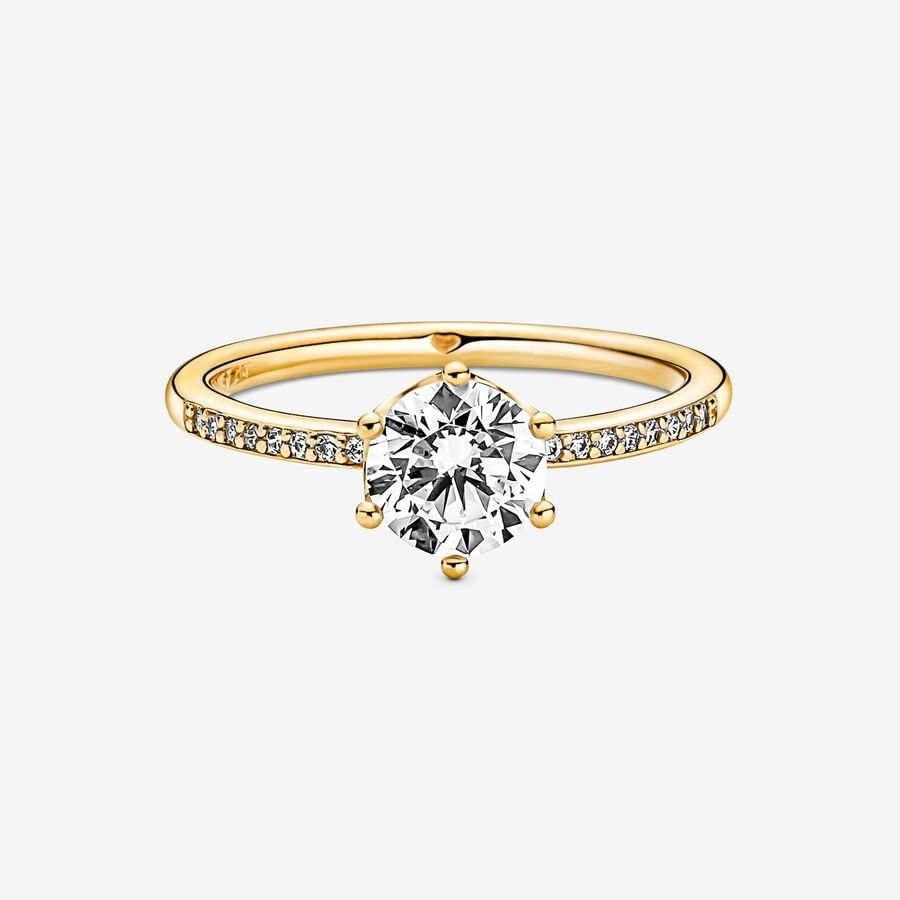 PANDORA Clear Sparkling Crown Solitaire Ring 14k Gold-Plated Cubic Zirconia Ring for Women - Elegant Jewelry Gift for Her with Gift Box - Perfect for Anniversaries, Birthdays & Special Occasions
