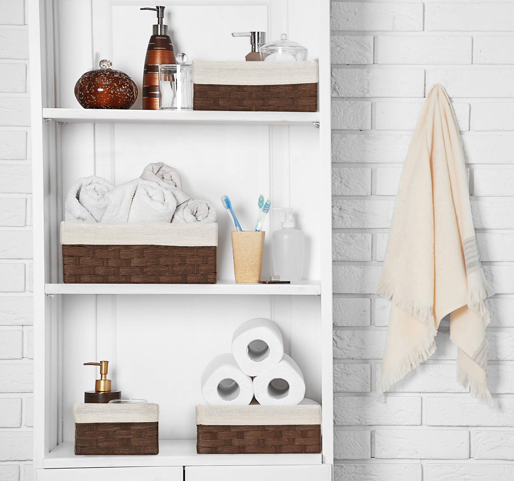 Americanflat Set of 4 Woven Paper Storage Baskets with Removable Linen Liners - Durable Metal Frame - Nesting Baskets for Home Organization - Eco-Friendly - Perfect for Bedroom, Bathroom & Office Storage
