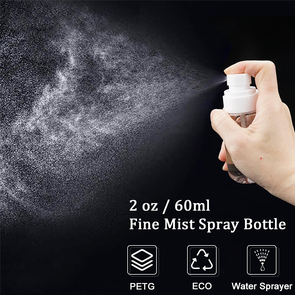 2-Pack 2oz/60ml Fine Mist Travel Spray Bottles - TSA Approved Leakproof Refillable Cosmetic Containers for Hair, Skincare & Face Toner (Clear) | Perfect for Travel, Gym, Home & Office Use