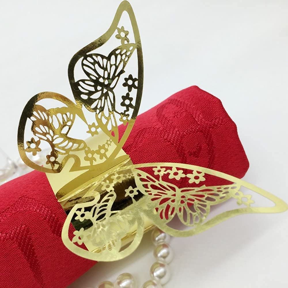 150 Pcs Gold Laser Cut Butterfly Napkin Rings - Elegant Foil Paper Napkin Holders for Wedding, Party & Restaurant Table Decor - Perfect for Holiday Dinners, Bridal Showers & Fine Dining Events