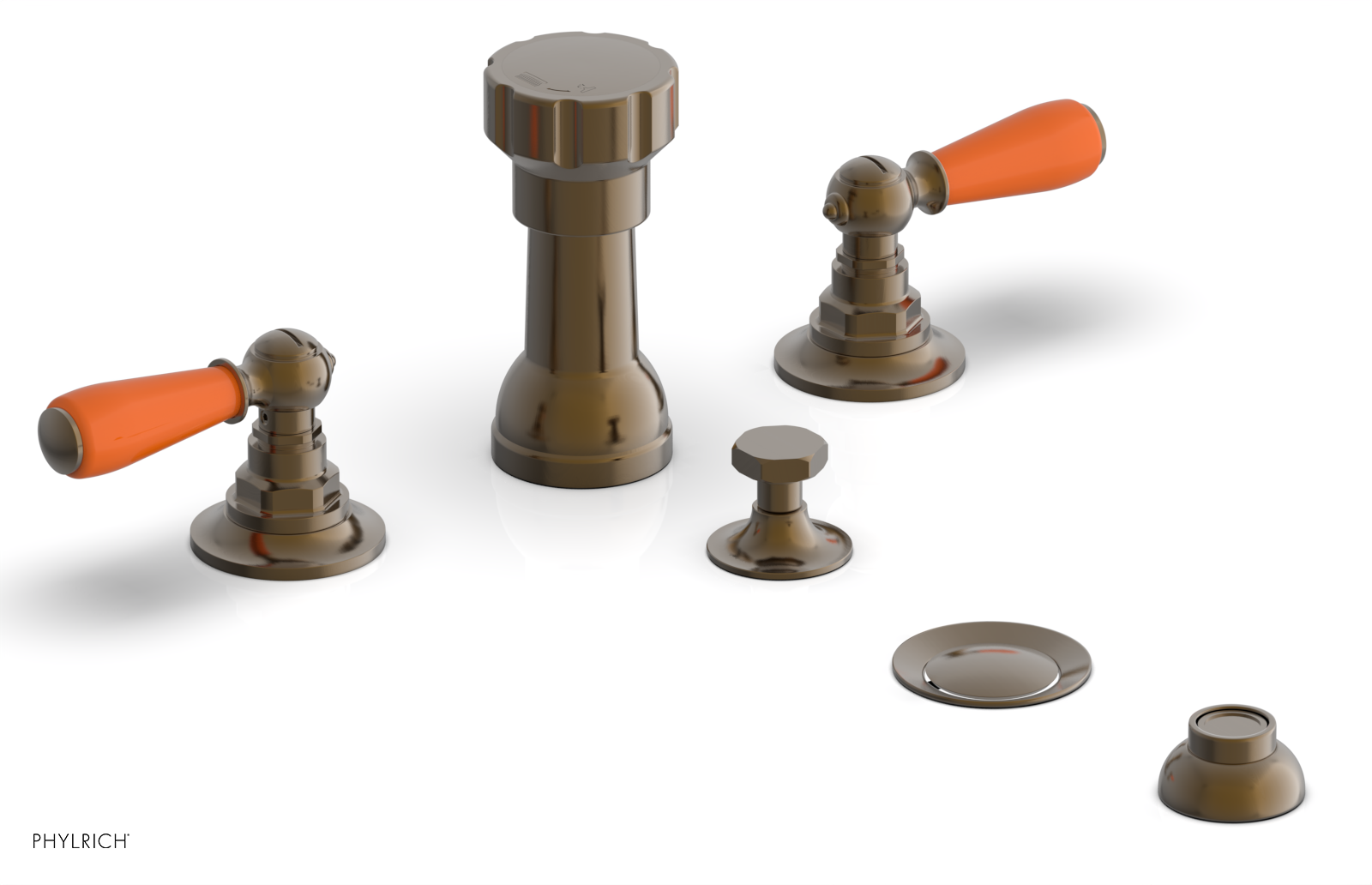 Jamestown 4-Hole Bidet Faucet Set with Lever Handles & Orange Accents - 165 61 - Perfect for Modern Bathroom Upgrades & Hygienic Living