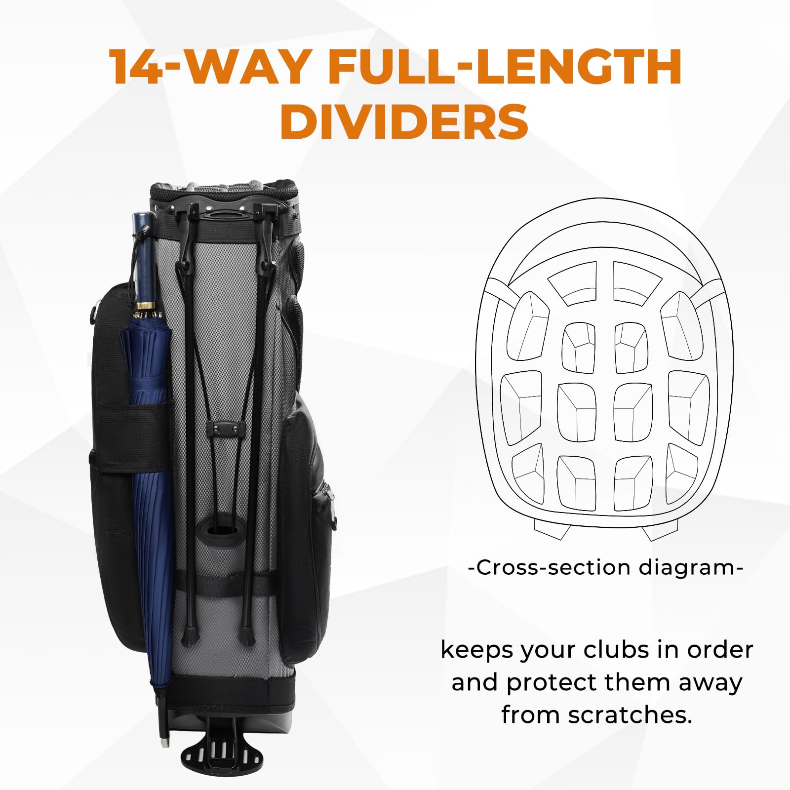 **14-Way Divider Lightweight Golf Stand Bag for Men & Women – Multiple Pockets, Dual Strap & Rain Cover – Perfect for Driving Range, Tournaments & Travel**