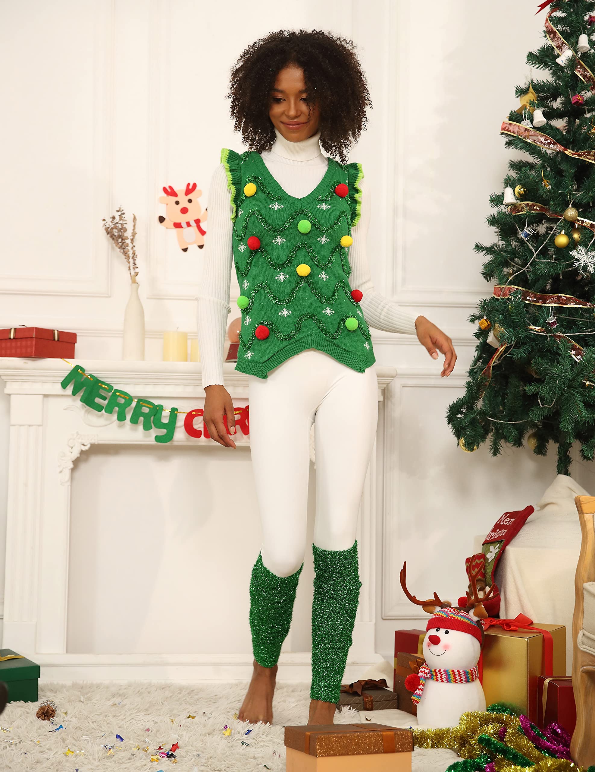 Funny Ugly Christmas Sweater for Women - Reindeer Design Holiday Knit Vest | Perfect for Xmas Parties, Family Gatherings & Festive Photos
