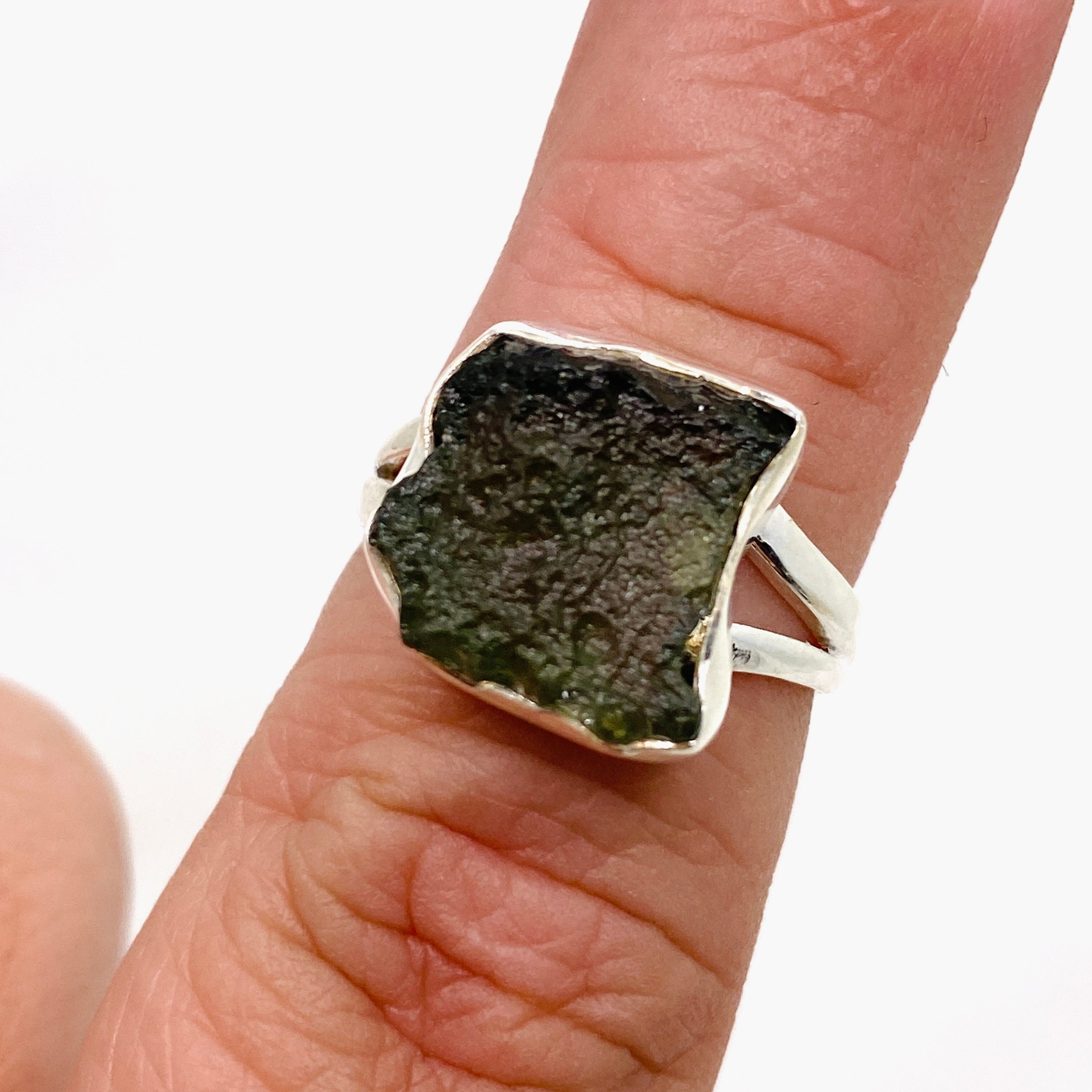Genuine Moldavite Raw Split Band Ring - Size 7 Natural Green Meteorite Gemstone Jewelry KRGJ3357 | Perfect for Spiritual Healing, Meditation & Unique Boho Fashion