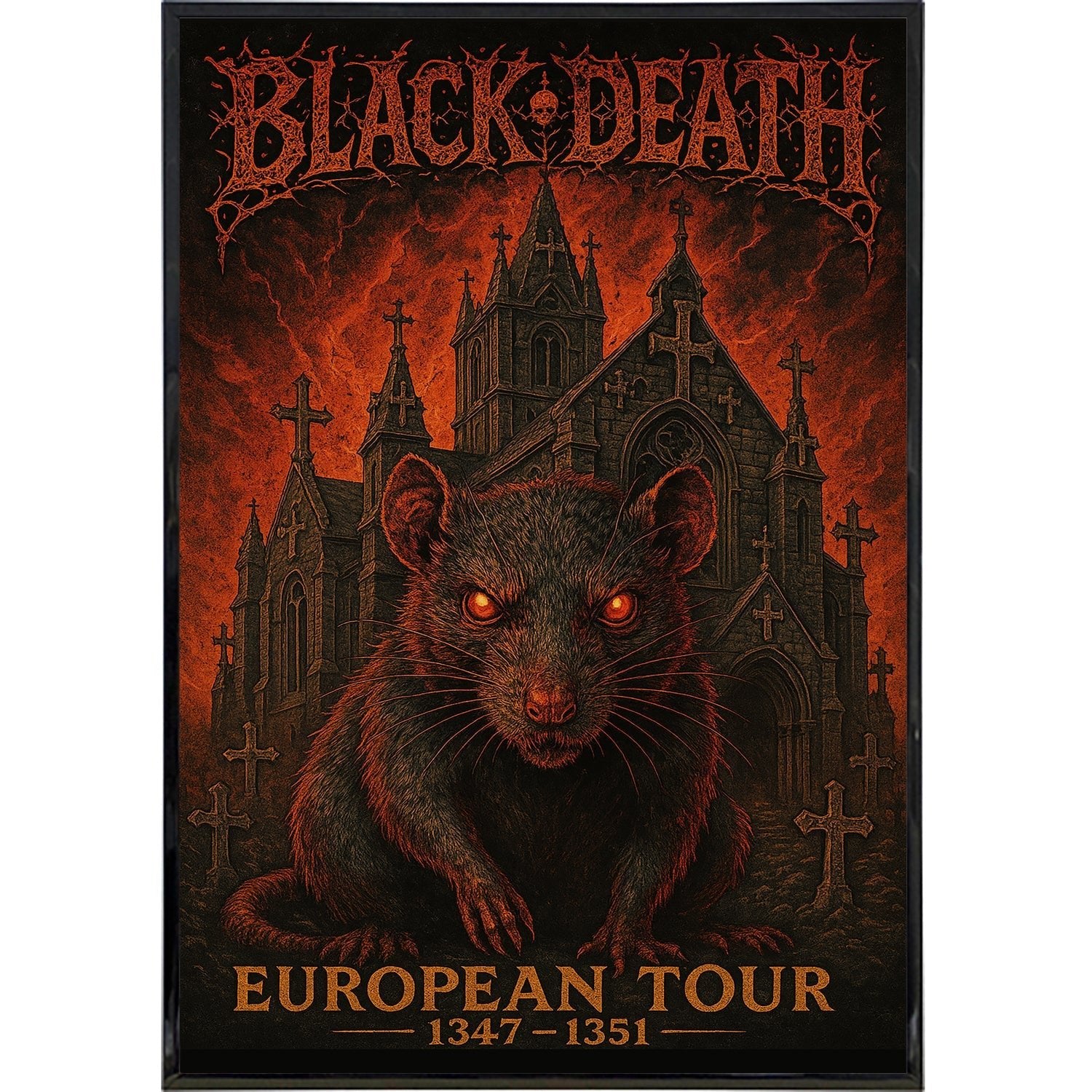 Black Death European Tour Vintage Poster Print - Gothic Wall Art for Home, Office & Music Room Decor