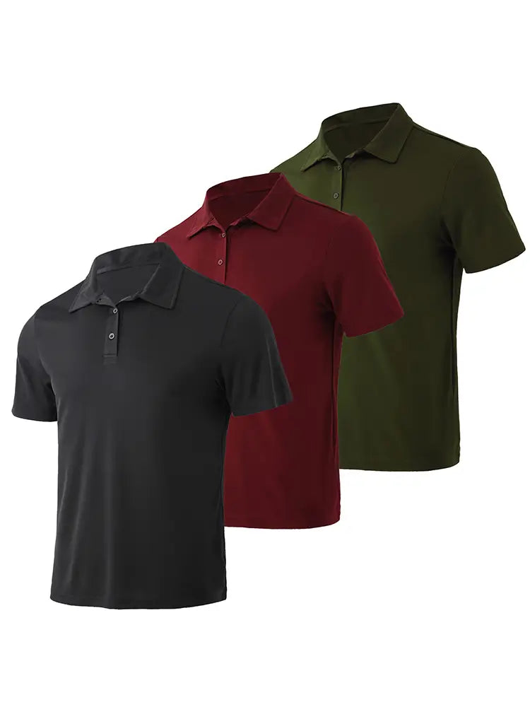 3 Pack Men's Breathable Moisture-Wicking Polo Shirts - Casual & Sporty Short Sleeve Tees for Golf, Work & Everyday Wear