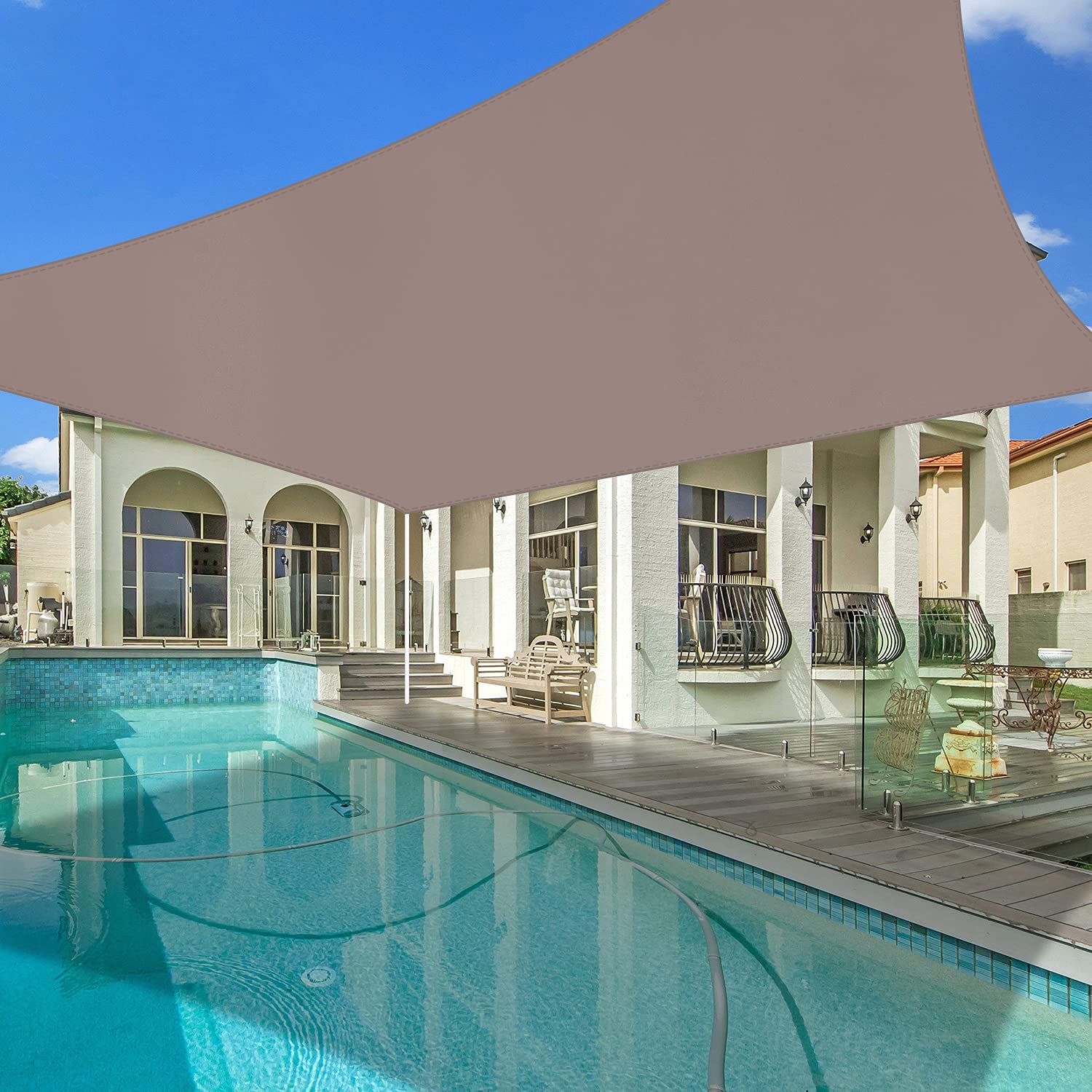 13'x13' Rectangle Khaki UV Block Waterproof Shade Sail - Sun Canopy for Backyard, Patio, Garden & Pool - Customizable Outdoor Sun Protection for Relaxation & Entertainment