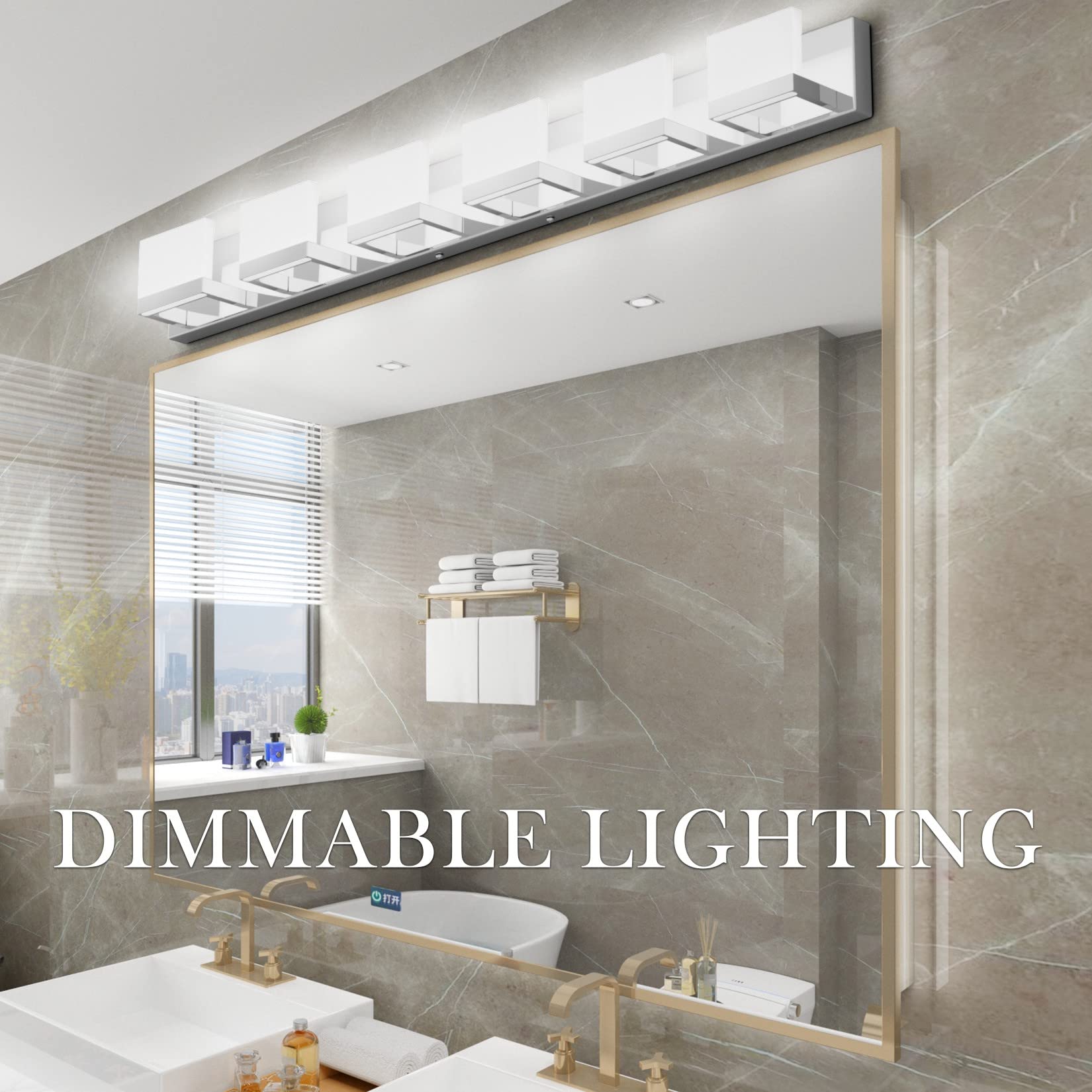 Tipace 6-Light Dimmable LED Vanity Mirror Light Fixture - Modern Chrome Bathroom Wall Sconce with 6000K White Light for Makeup, Shaving & Grooming