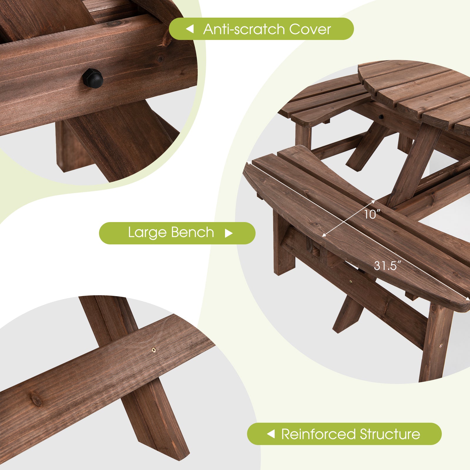 Costway 8-Seat Wooden Picnic Table with Benches Set | Outdoor Dining & Garden Furniture for Backyard, Patio, and Park Gatherings