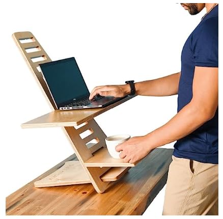 Sleekform Adjustable Standing Desk Converter - Ergonomic Laptop Riser & Height-Adjustable Workstation for Home Office (Wood Table Top) | Perfect for Remote Work, Gaming & Study Setup