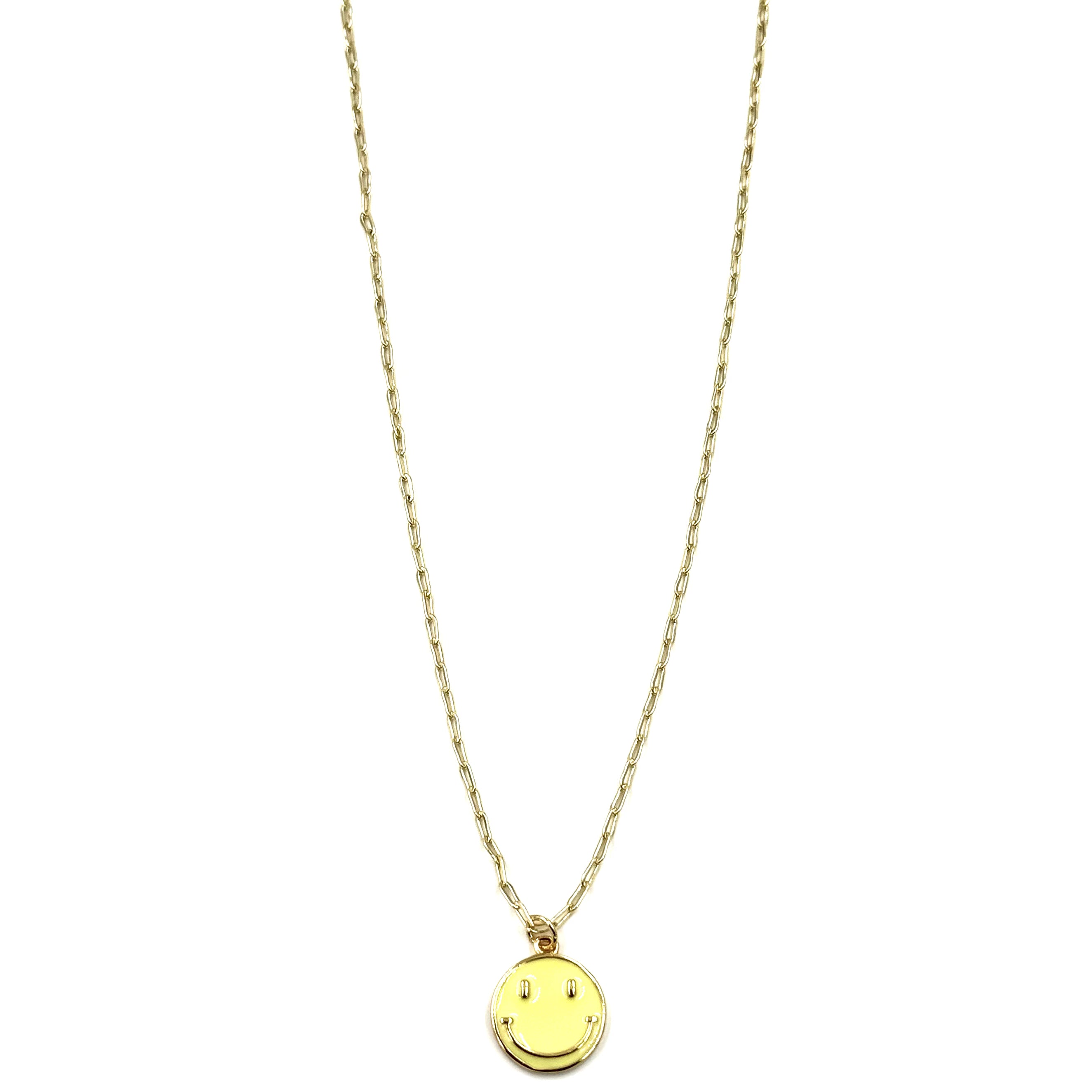Ashley Gold Stainless Steel Gold Plated Smiley Face Charm Necklace - Dainty Yellow Enamel Pendant Jewelry for Women - Perfect for Casual Wear, Gifts & Everyday Fashion