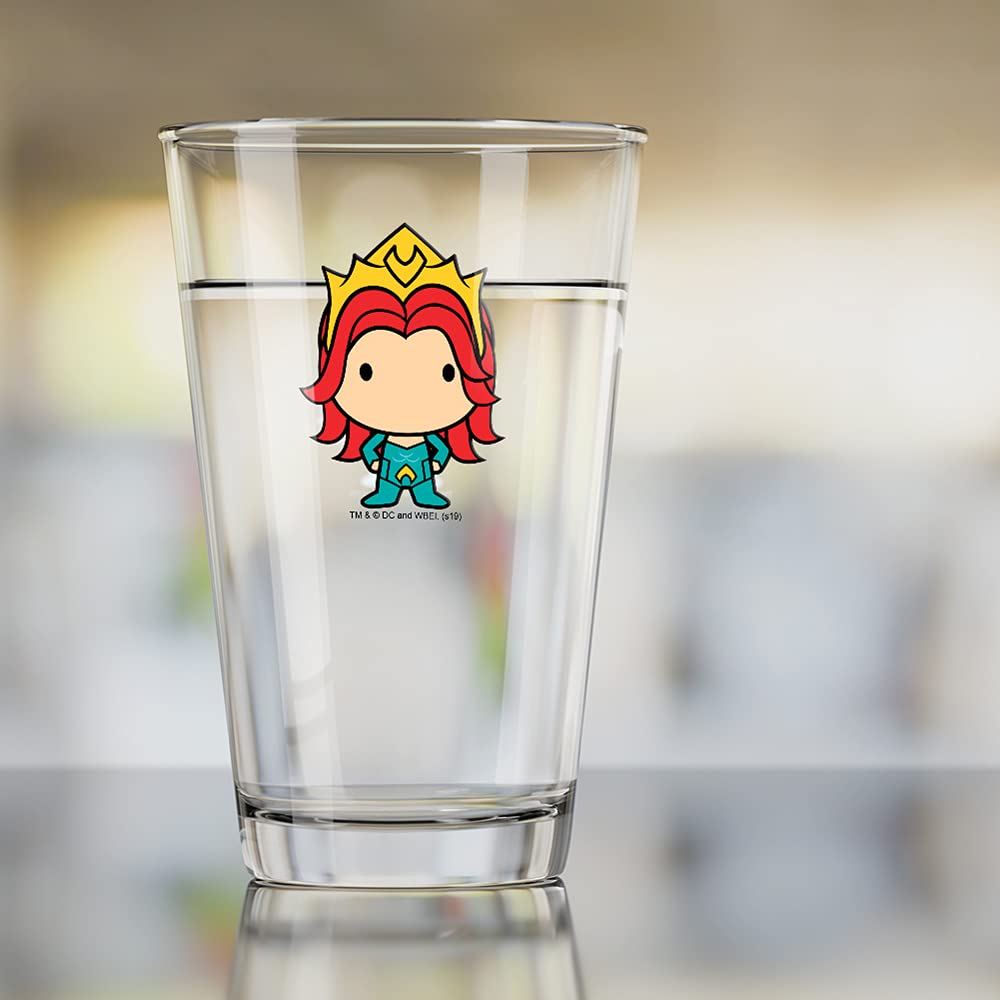 LOGOVISION Aquaman Movie Mera Chibi Character 16 oz Pint Glass - Tempered Glass with Licensed Printed Design - Perfect Fan Gift for Beer, Soda & Cold Drinks - Ideal for Movie Nights, Collectors & Superhero Fans