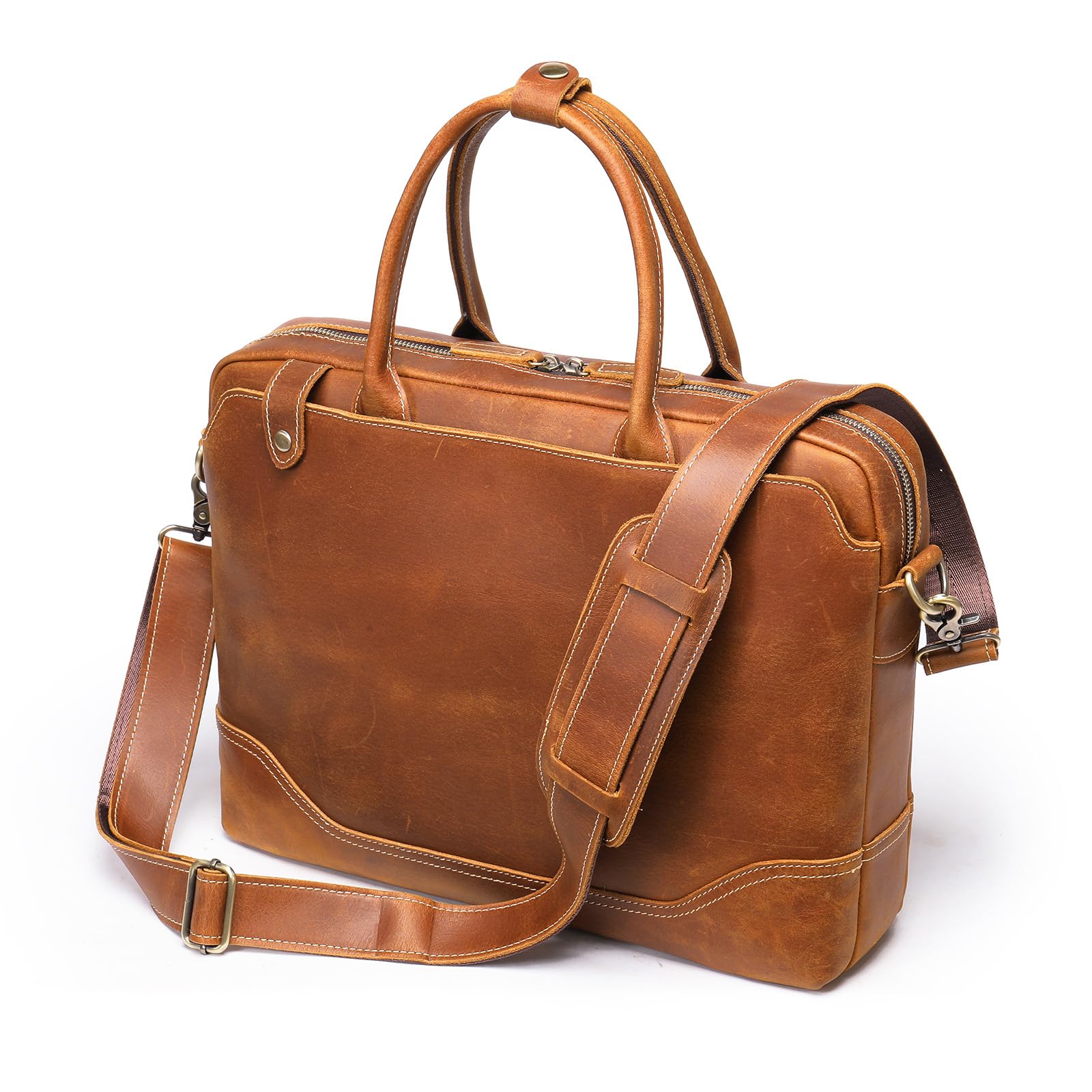 Genuine Leather Shoulder Strap Replacement - Adjustable Padded Strap for Duffel Bags, Crossbody Bags, Laptop Bags, Briefcases & Messenger Bags (Brown) - Perfect for Work, Travel & Everyday Use