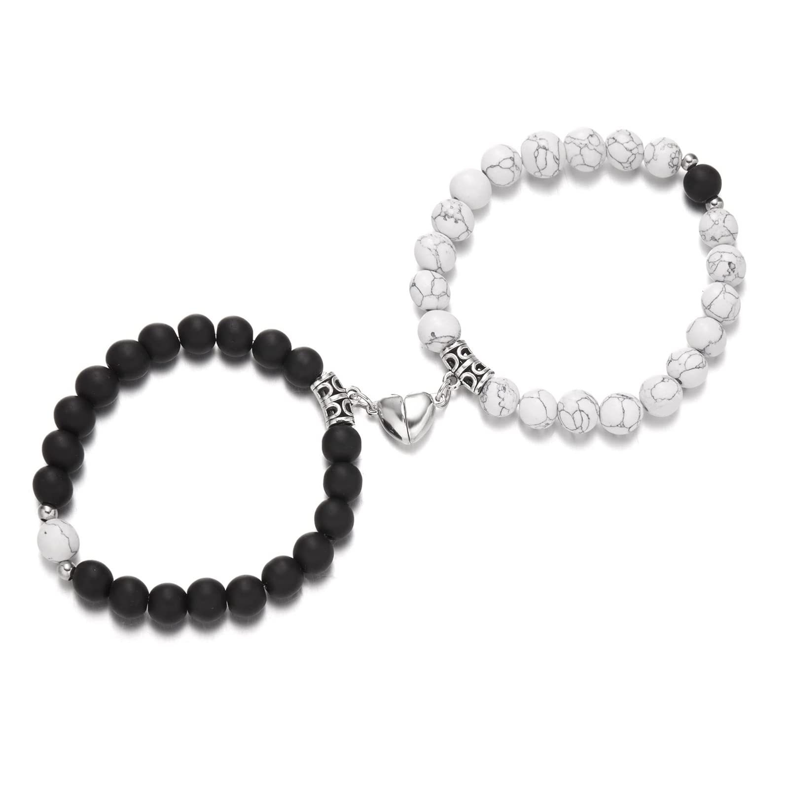 Magnetic Couple Bracelets for Boyfriend & Girlfriend - Natural Stone Beads Love Bracelets for Long Distance Relationships, Couples, Lovers & Friends (Perfect for Anniversaries, Valentine's Day & Romantic Gifts)
