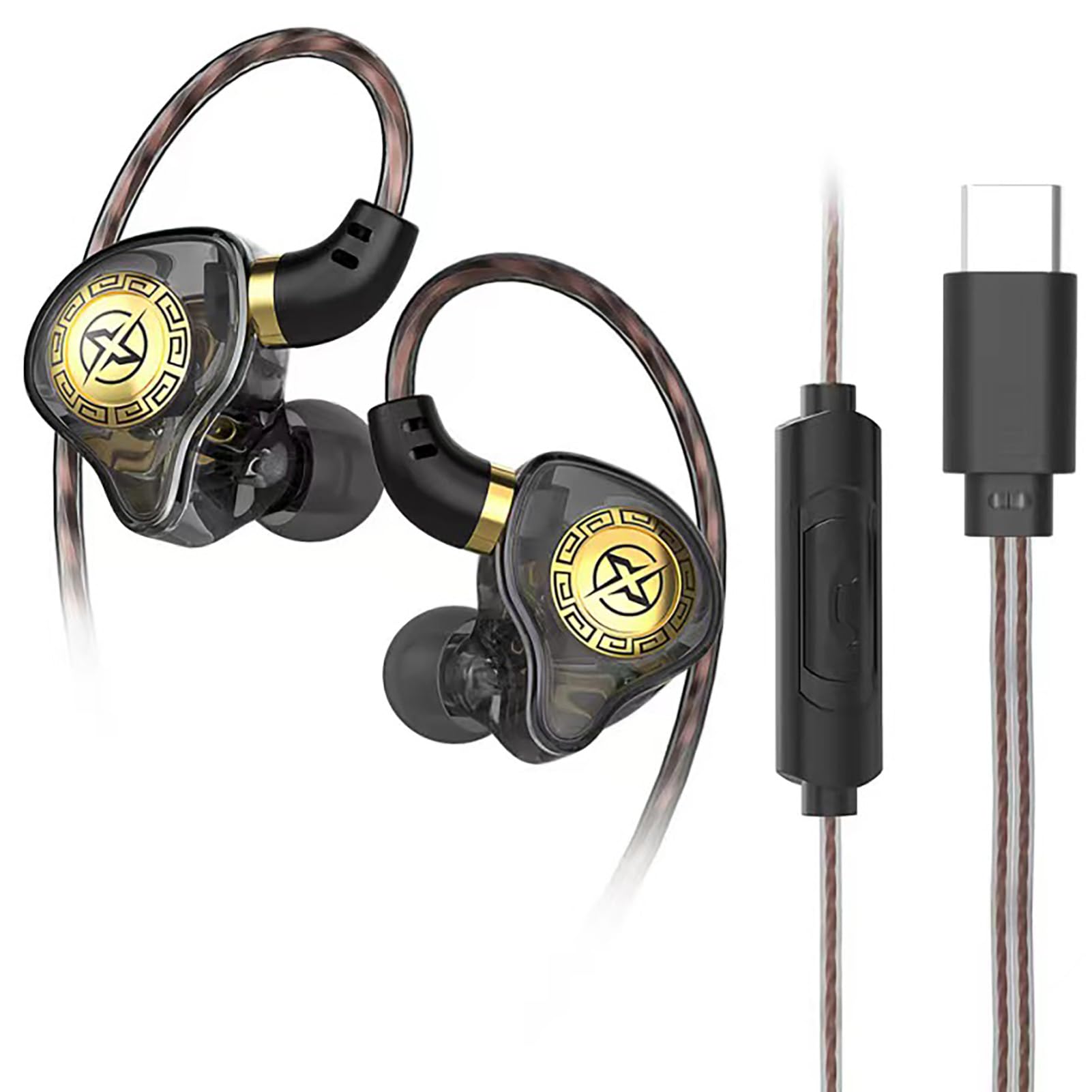 FEDAI X1 Professional In-Ear Monitor Earbuds for Musicians - HiFi Wired Headphones with Mic, Noise Canceling, Perfect for Stage Performances, Drummers, Gym Workouts, Running & Church Use (Type-C, Black) | Studio Quality Sound for Recording & Live Performances