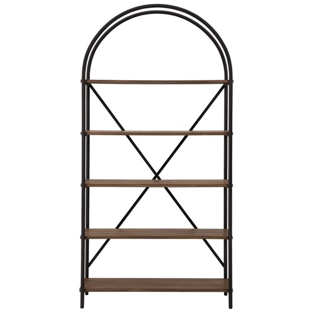 BOWERY HILL 5 Shelf Bookcase - Brown & Black Wooden Bookshelf for Living Room, Bedroom, Office - Perfect for Home Decor, Book Storage, and Display Organizer