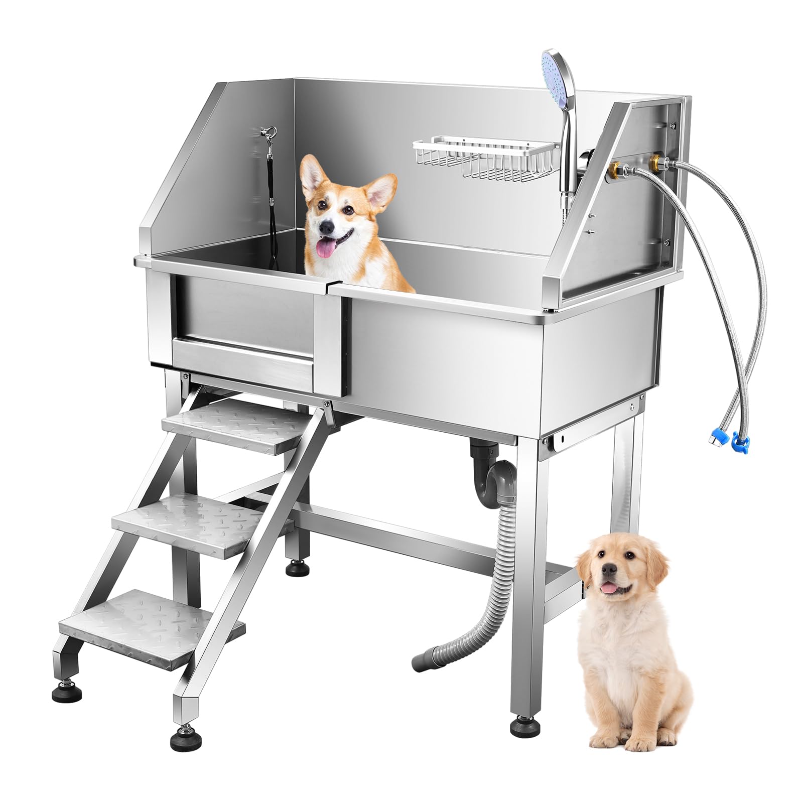 34 Inch Stainless Steel Dog Grooming Tub - Professional Pet Bathing Tub with Faucet Shower, Cleaning Pool & Sidewalk - Perfect for Small Dog Grooming Salons & Home Pet Care