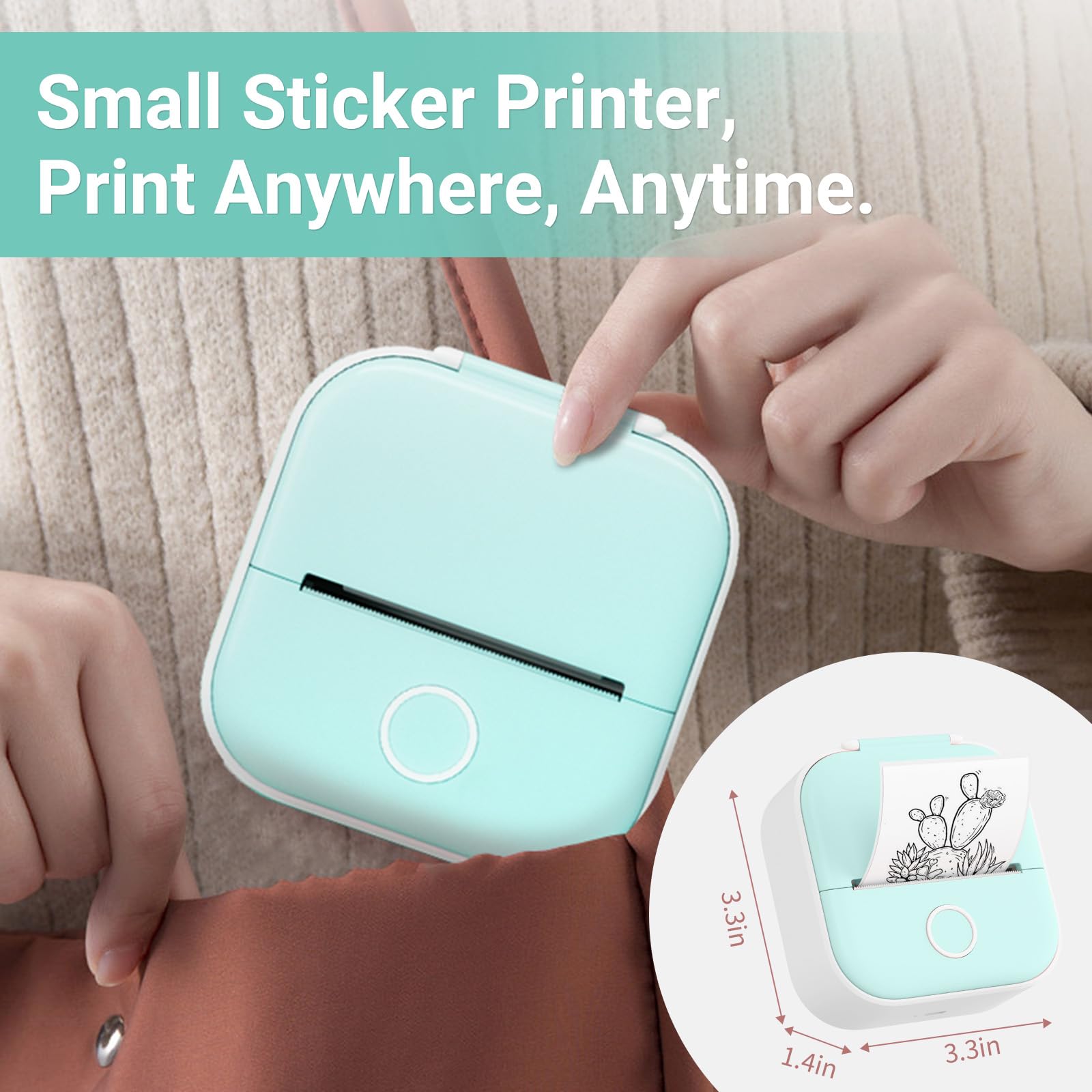 Print Pod Mini Printer - Inkless Sticker Printer, Portable Thermal Printer with Bluetooth for Kids, Early Education, Journaling & Note Taking - Includes 1 Paper Roll - Perfect for School Projects, DIY Stickers & Creative Learning Activities