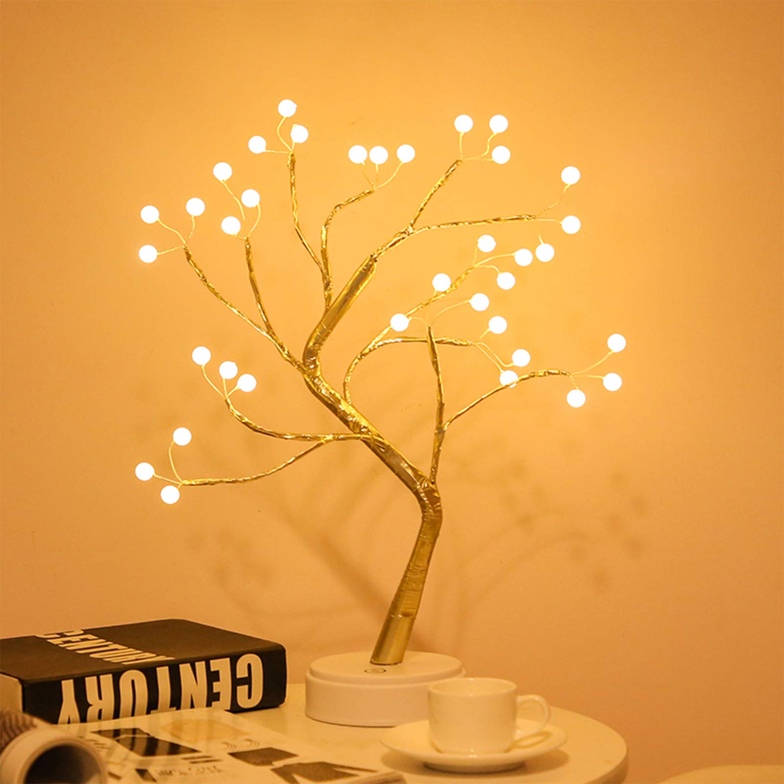 36 LED Copper Wire Bonsai Tree Light - Warm White Pearl USB/Battery Powered Touch Switch for Home Office Decor DIY Artificial Tree Lighting | Perfect for Bedroom, Living Room & Gift Ideas
