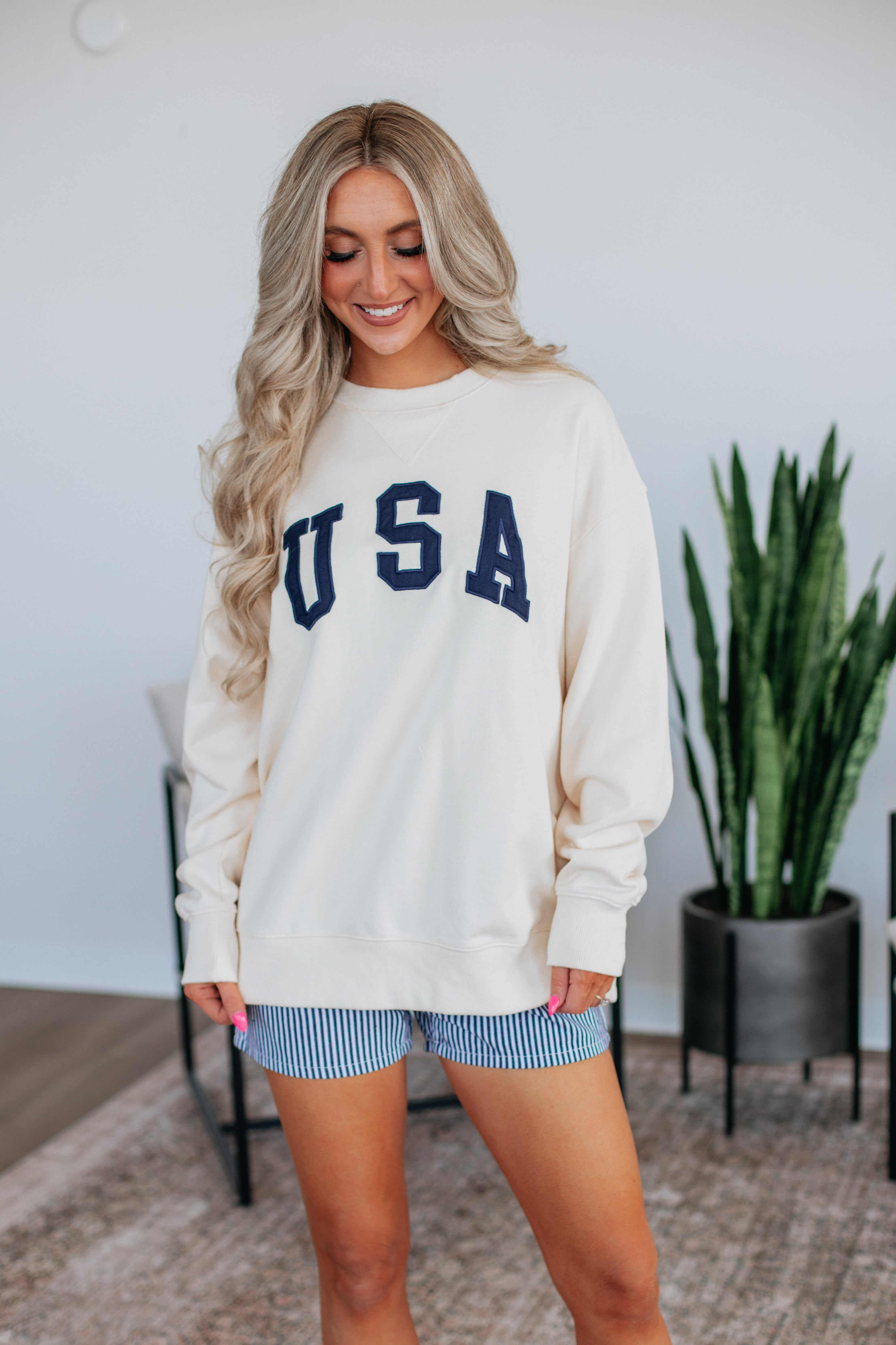 Dempsey Striped Denim Shorts for Women - Navy Blue & White Casual Summer Shorts | Beach, Vacation & Everyday Wear