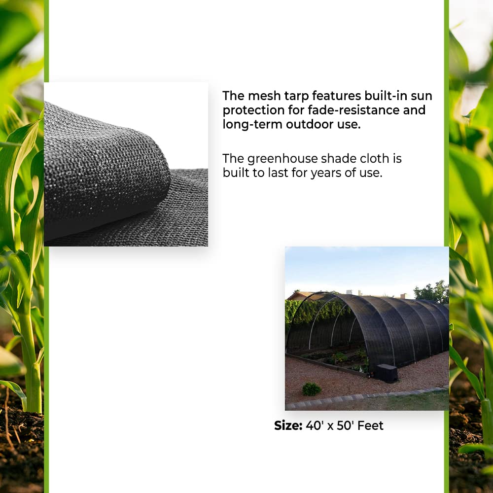 Grow1 70% Shade Cloth Net with Reinforced Grommets - 40' x 50' Black UV Resistant Garden Cover | Perfect for Greenhouses, Plant Protection, Chicken Coops & Tomato Shade Covers | Durable Outdoor Use for Gardening & Agriculture