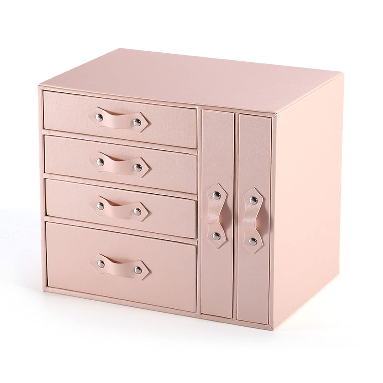 4-Drawer Jewelry Organizer Box - 2-in-1 Premium Storage for Necklaces, Earrings, Rings & Bracelets | Space-Saving Flat Design for Bedroom Vanity, Travel & Gift Giving | Jewelry Box & Organizer for Women