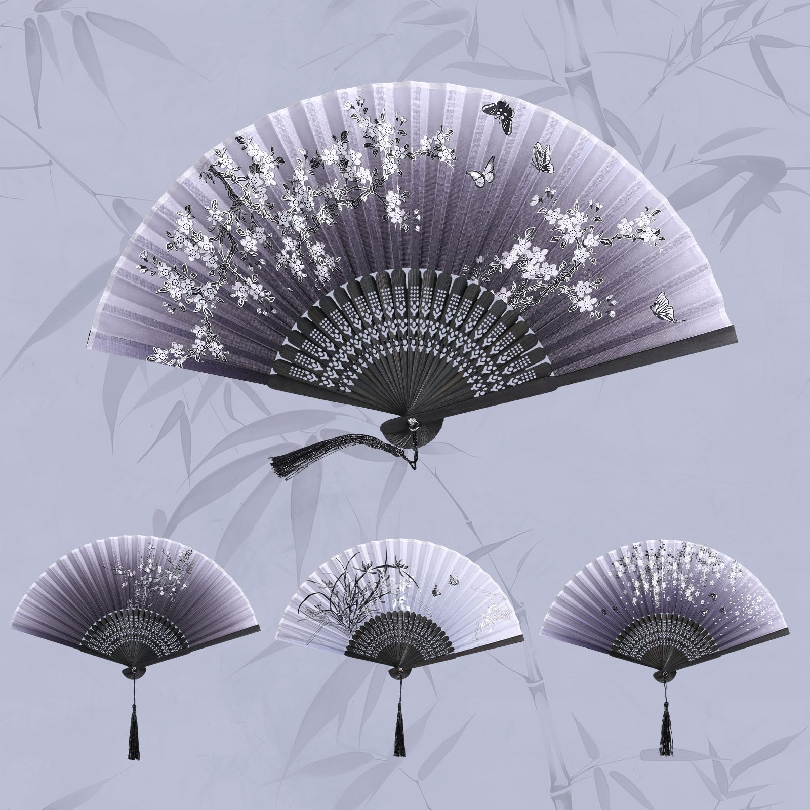 GWHOLE 4-Piece Folding Hand Fan Set - Elegant Silk & Bamboo Fans for Weddings, Parties, Performances & Home Decor - Perfect for Bridal Shower, Dance Props, and Cultural Events