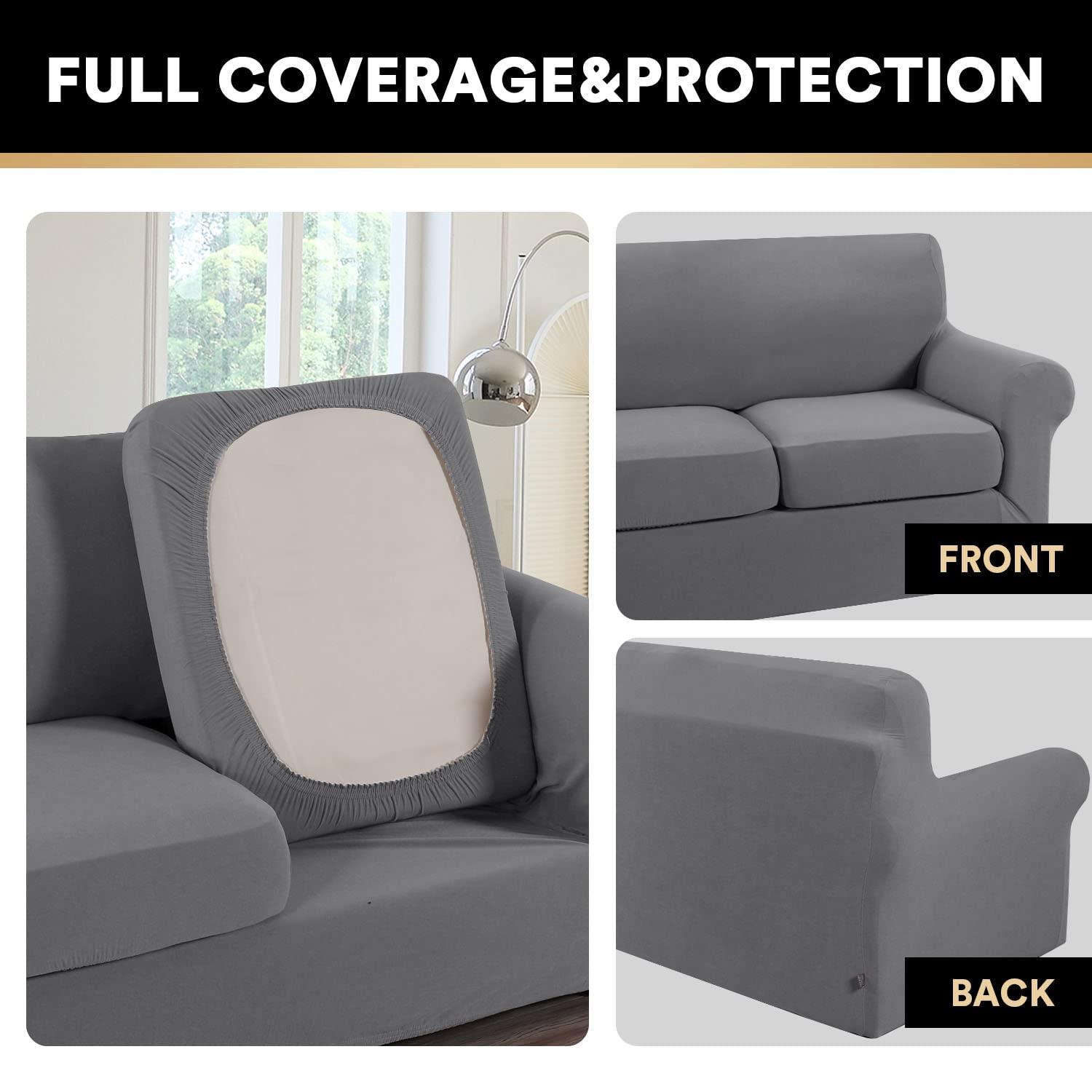 PrinceDeco Stretch Sofa Cover for 3-Seat Couch - Thickened Pet-Friendly Slipcover for Dogs & Cats - Furniture Protector (88