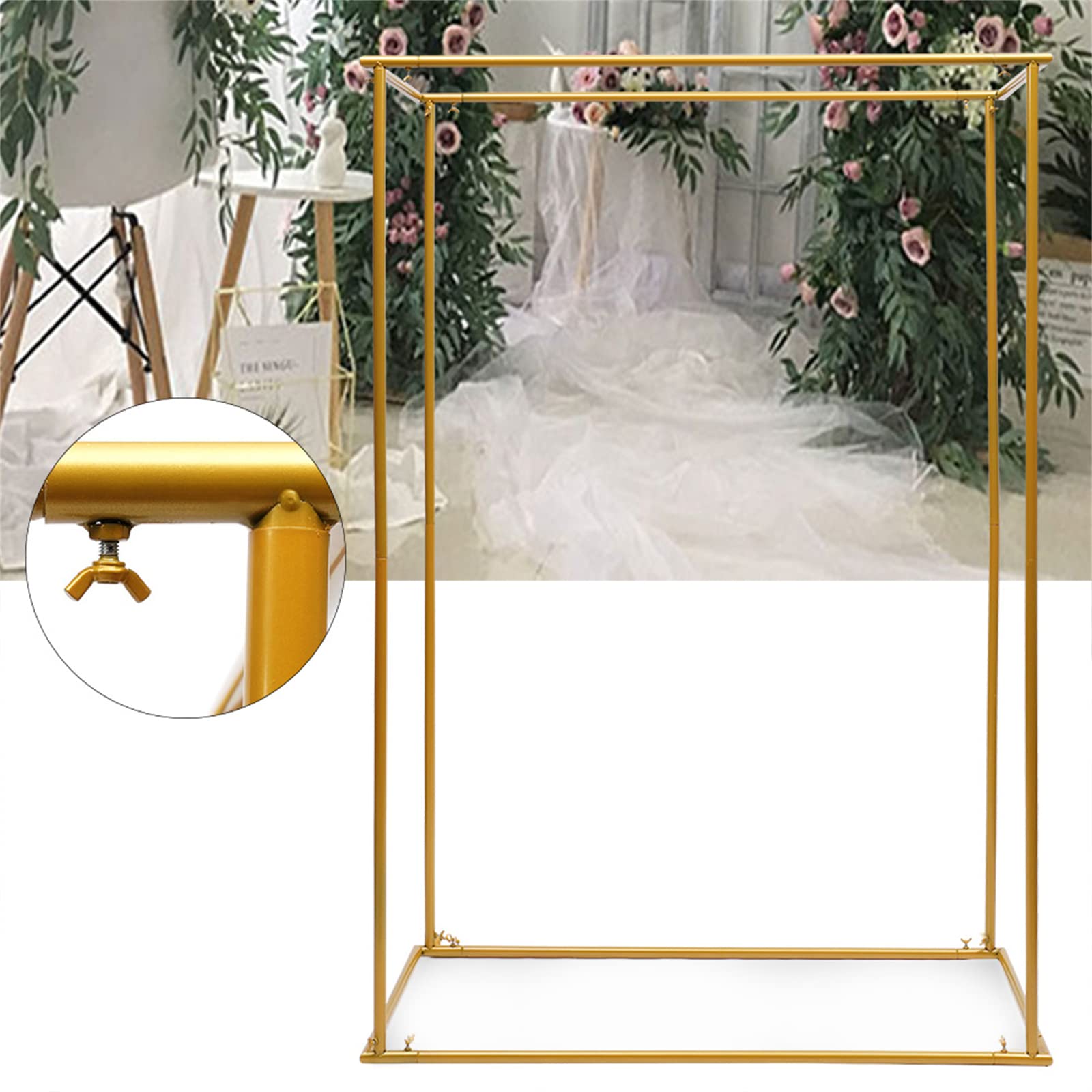 Gold Metal Wedding Arch Stand - Square Backdrop Display for Outdoor & Indoor Ceremonies - Perfect for Weddings, Parties, and Photo Shoots