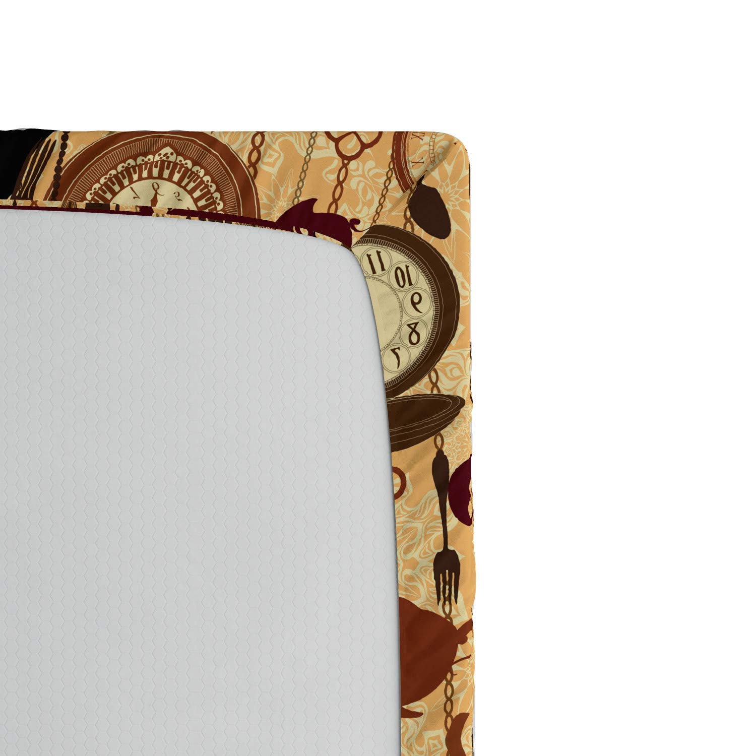 Ambesonne Victorian Style Tea Party Fitted Sheet - Queen Size Brown Redwood Floral Print with Deep Pocket Elastic - Perfect for Themed Bedrooms, Guest Rooms & Tea Lover's Decor
