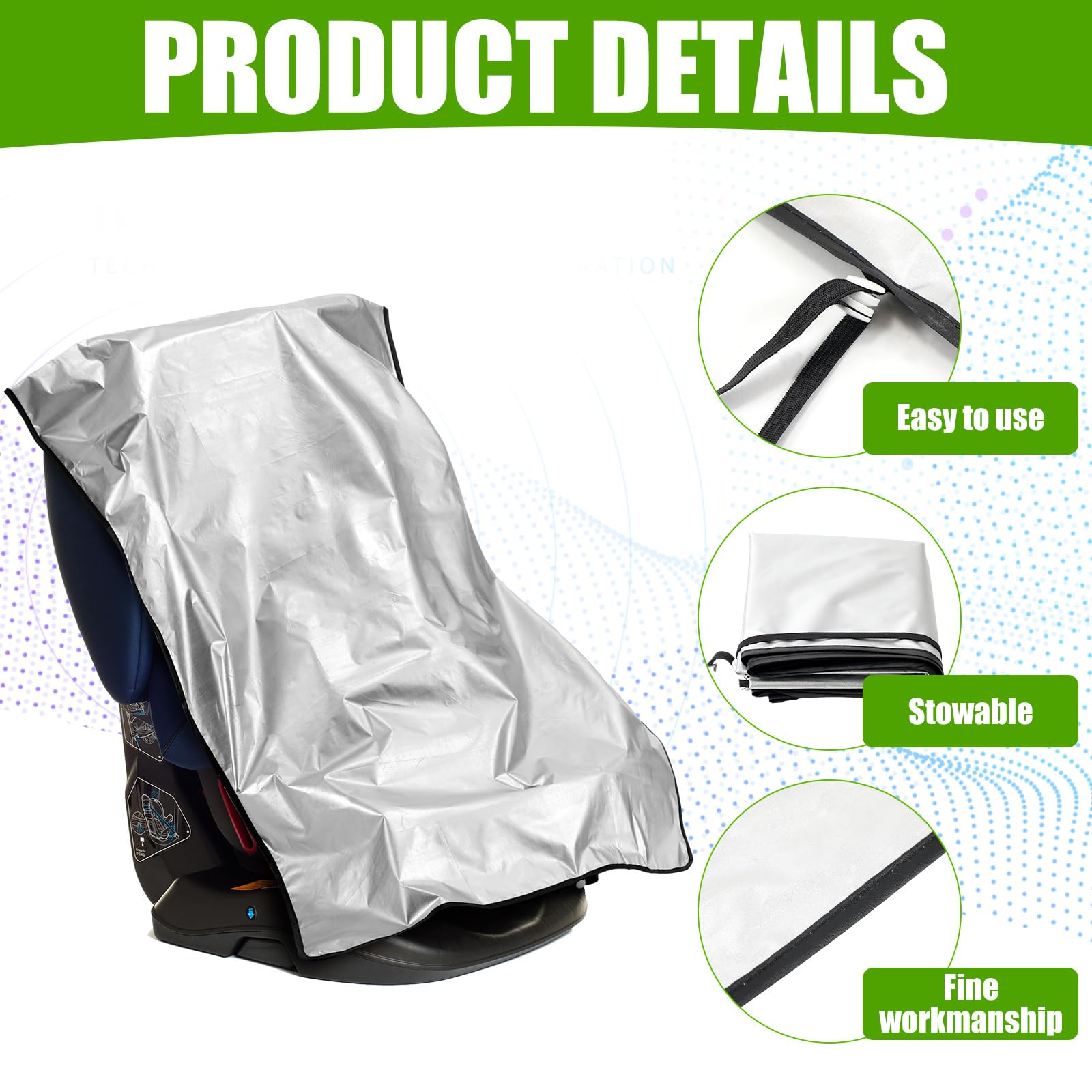 BBTO 2 Pack Car Seat Sun Shade Cover - UV Protection & Heat Reflective Baby Car Seat Cooler - Silver Coated Cloth with Adjustable Straps for Toddler Safety - Keep Baby Cool During Summer Travel, Road Trips & Outdoor Adventures