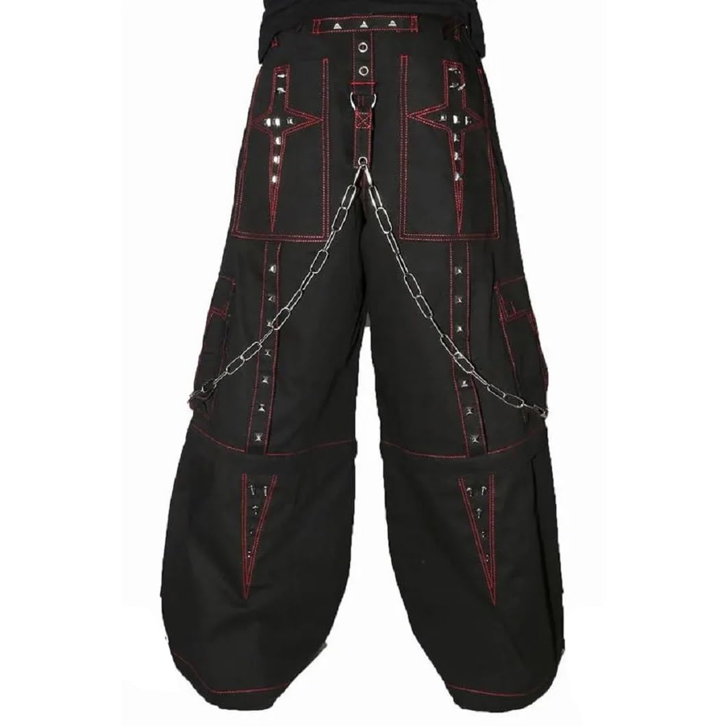 Extreme Bondage Skater Gothic Punk Rocker Cyber Goth Steampunk Biker Emo Black Dagger Pants Shorts (Size 38) - Perfect for Concerts, Raves, and Alternative Fashion