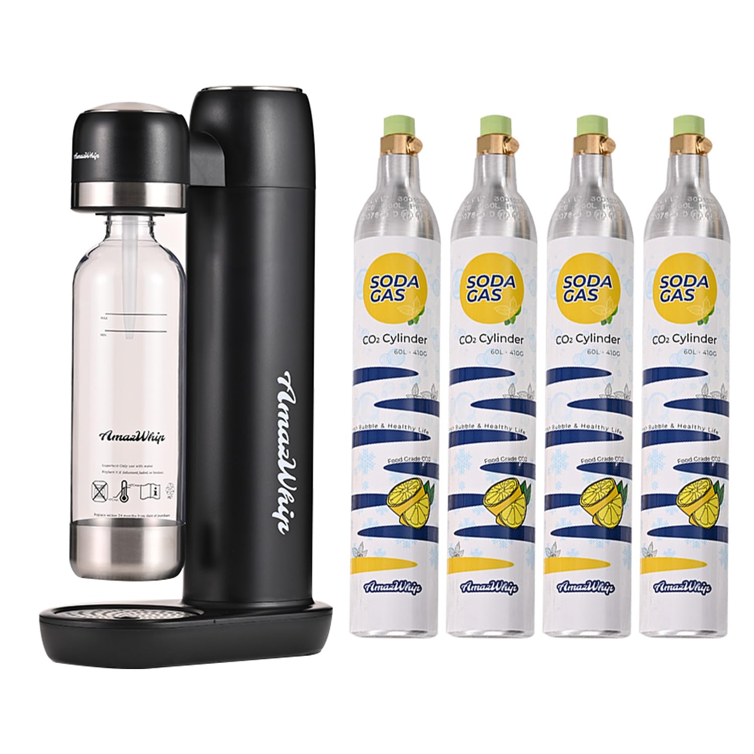 **Sparkling Water Maker Machine - Portable Soda Maker with 4 CO2 Gas Cylinders for Homemade Carbonated Drinks | Household Bubble Water Machine for Healthy Beverages (Black + 4 Canisters) | Perfect for Kitchen, Office, Parties & Outdoor Use**