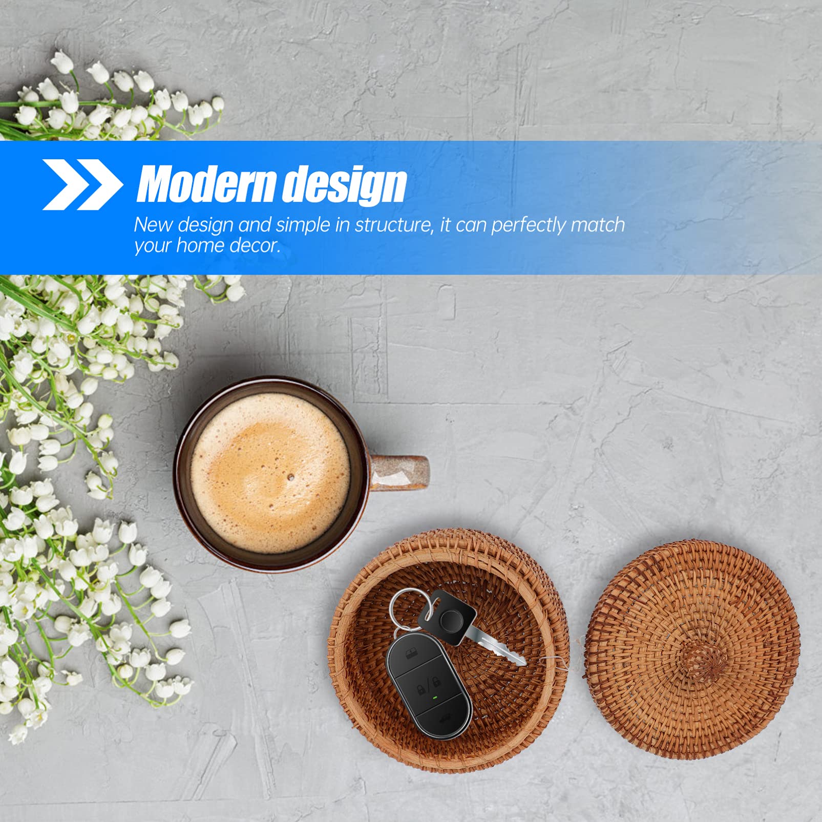 Small Round Wicker Basket with Lid - Handwoven Rattan Storage Basket for Fruits, Bread & Office Supplies | Home & Office Organization | Perfect for Kitchen Counter, Dining Table & Desk Organizer