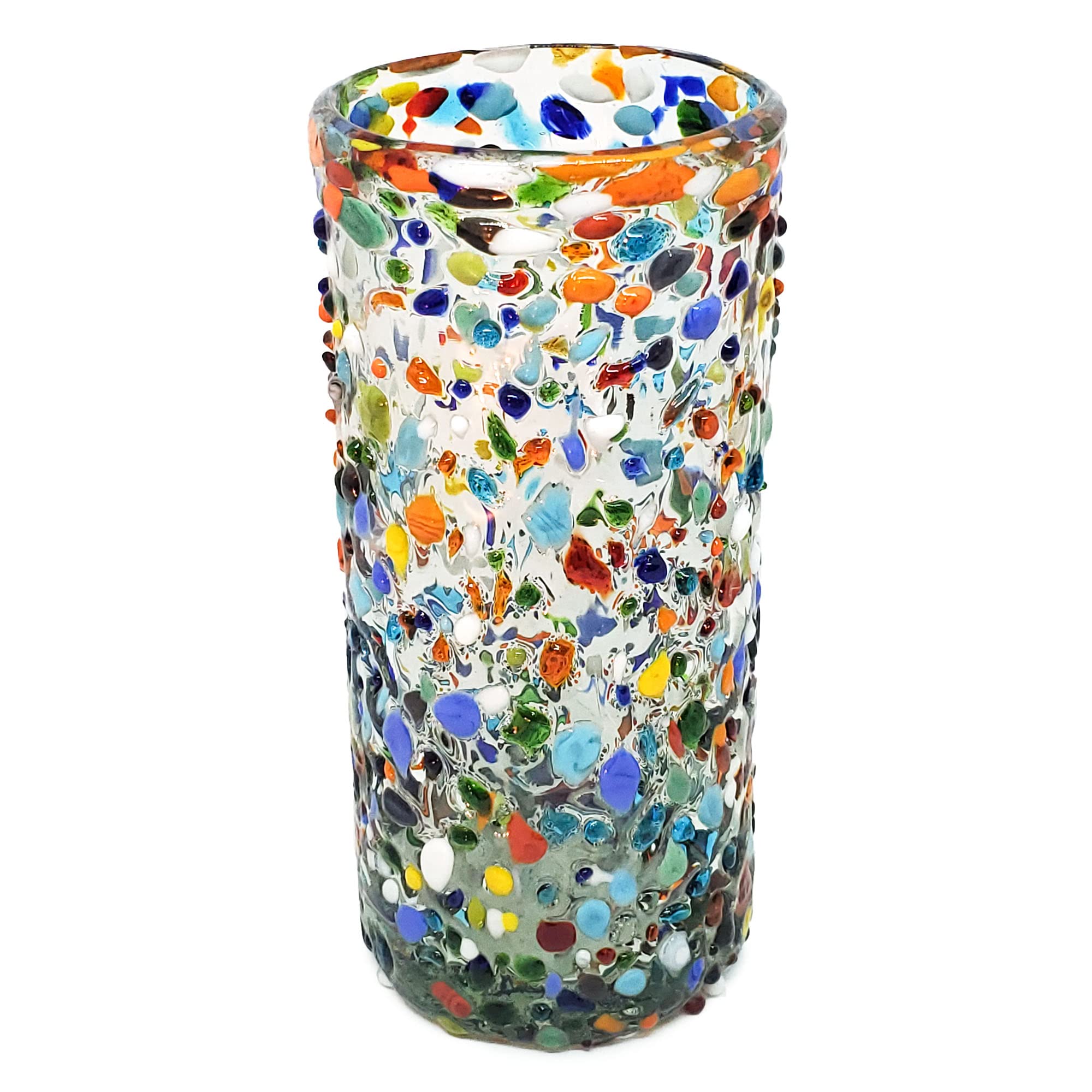 Colorful Confetti Rocks 20 oz Tall Iced Tea Glasses - Set of 6 Handmade Mexican Multicolor Recycled Glass Cups - Lead Free & Non-Toxic Drinkware - Perfect for Summer Parties, Margaritas, and Iced Beverages
