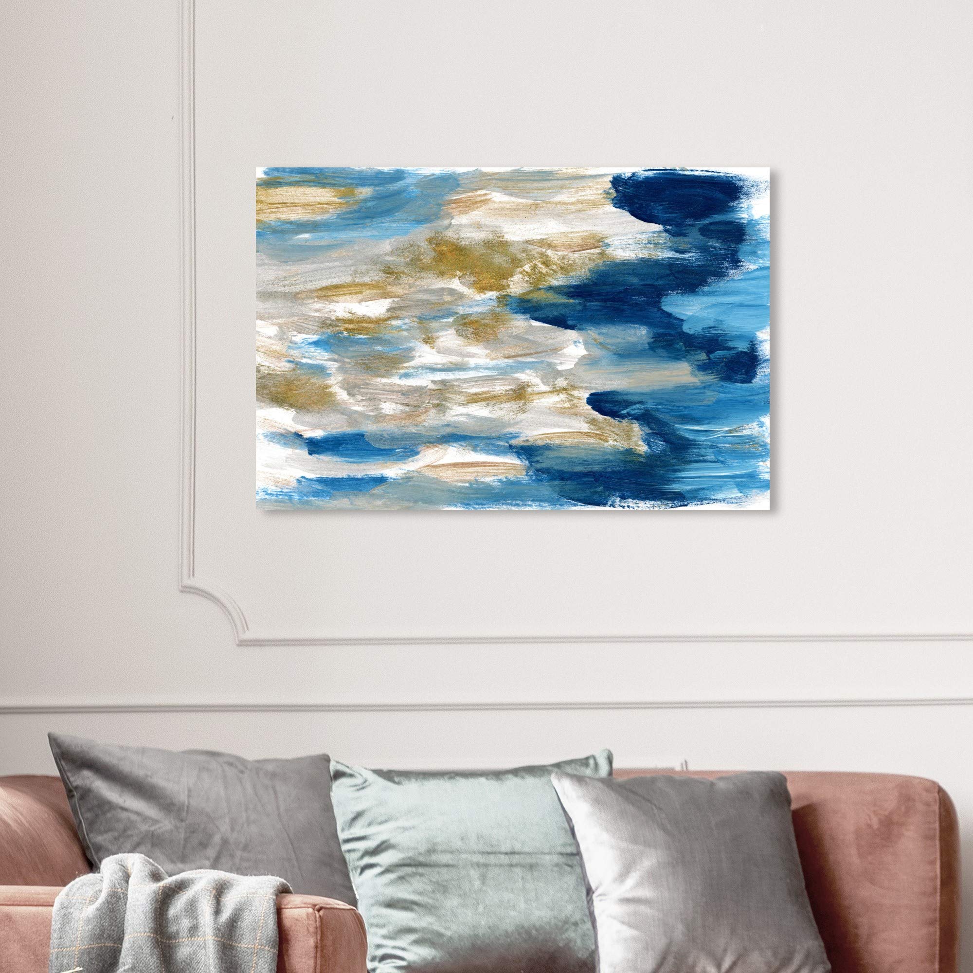 Wynwood Studio Abstract Wall Art Canvas Print 'Sardinia' - 36x24 Inches Gold & Blue Modern Painting for Living Room, Bedroom, Office Décor | Ready to Hang Home Decor