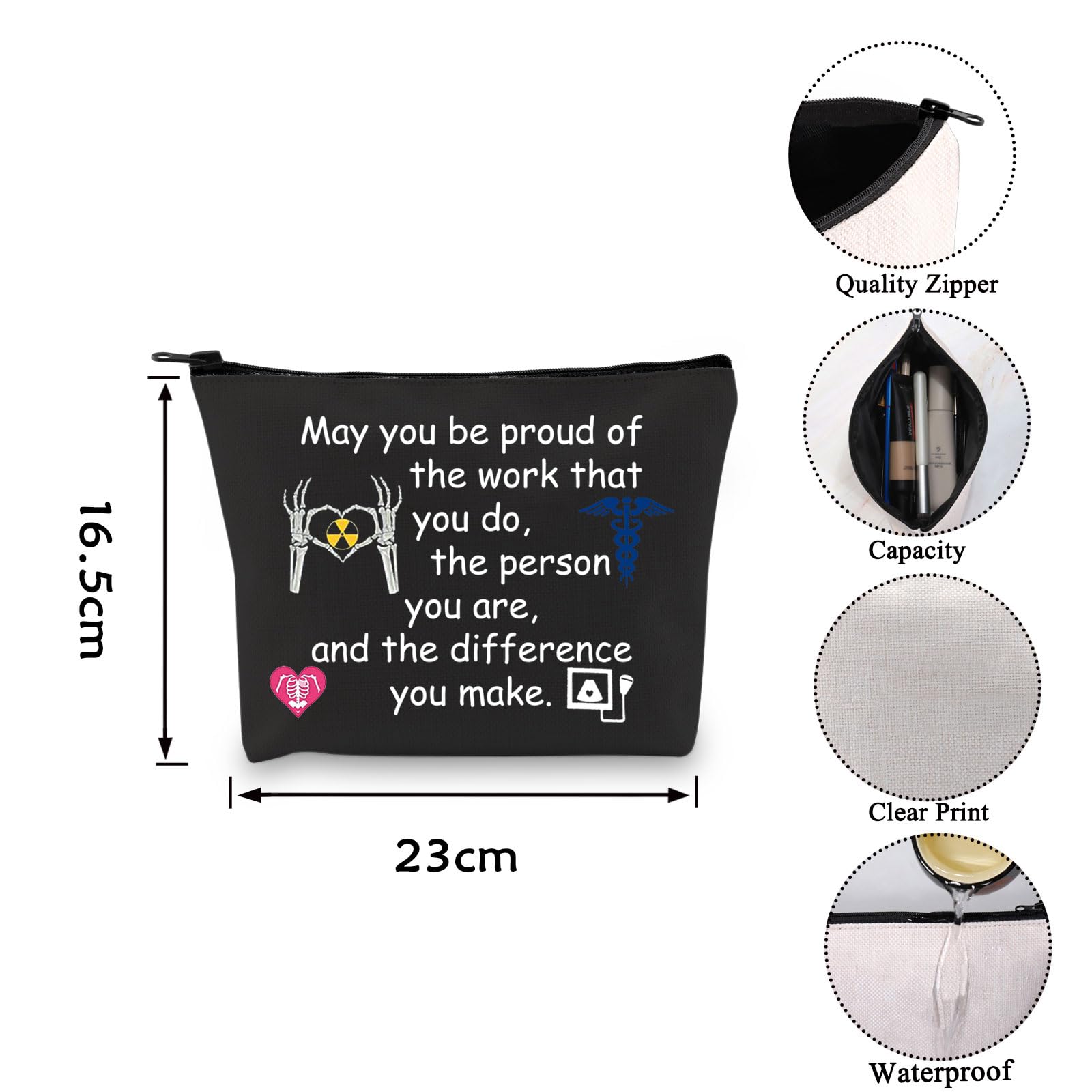 VAMSII Radiology X-Ray Tech Gift - RRT Rad Tech Makeup & Toiletry Bag for Radiologists - Perfect Thank You & Christmas Gift (Black) - Great for Medical Professionals & Students