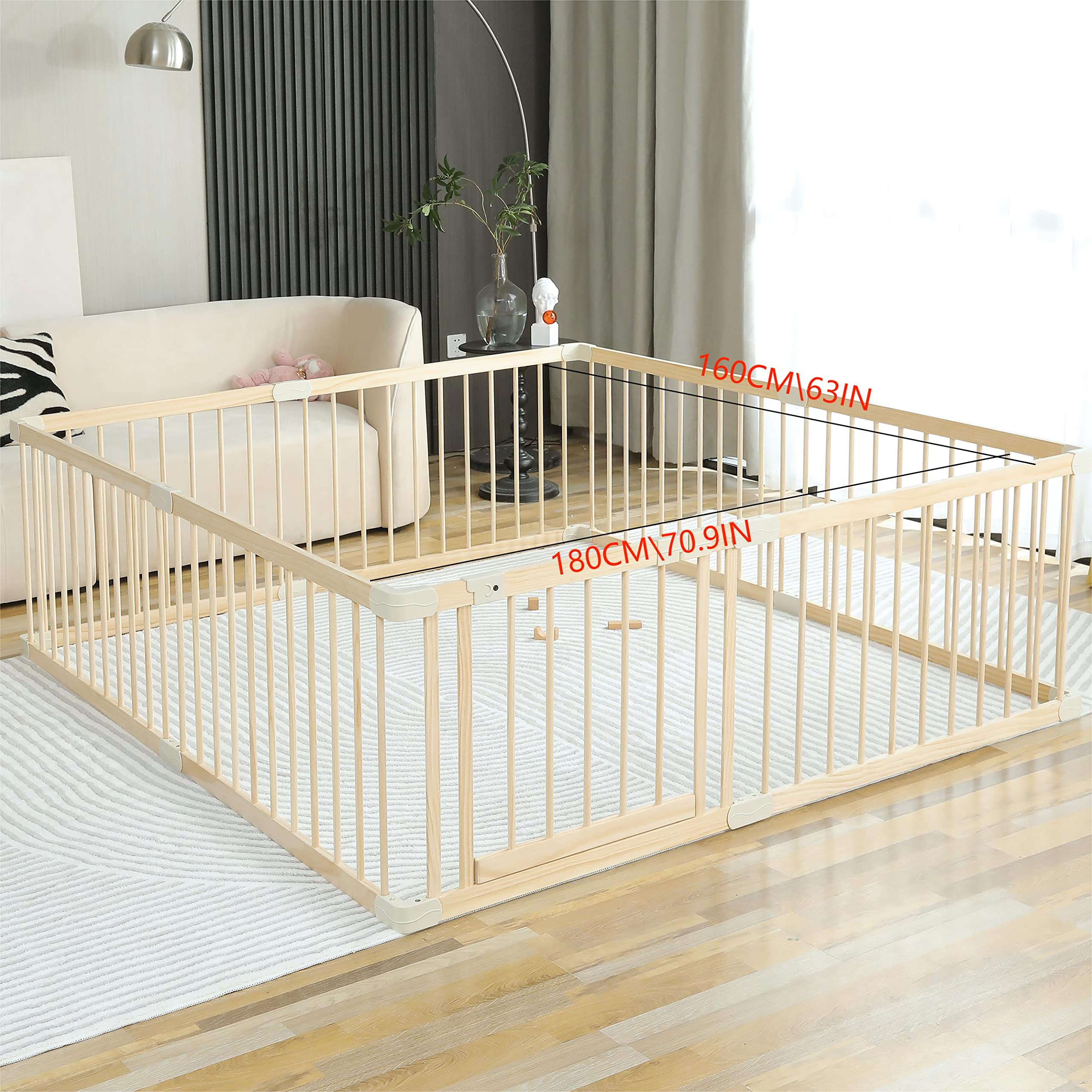 Conababy Large Wooden Baby Playpen (160x180cm) - Safe Play Yard for Toddlers & Kids Indoor, Daycare Play Area - Perfect for Home Gym, Nursery & Childproofing