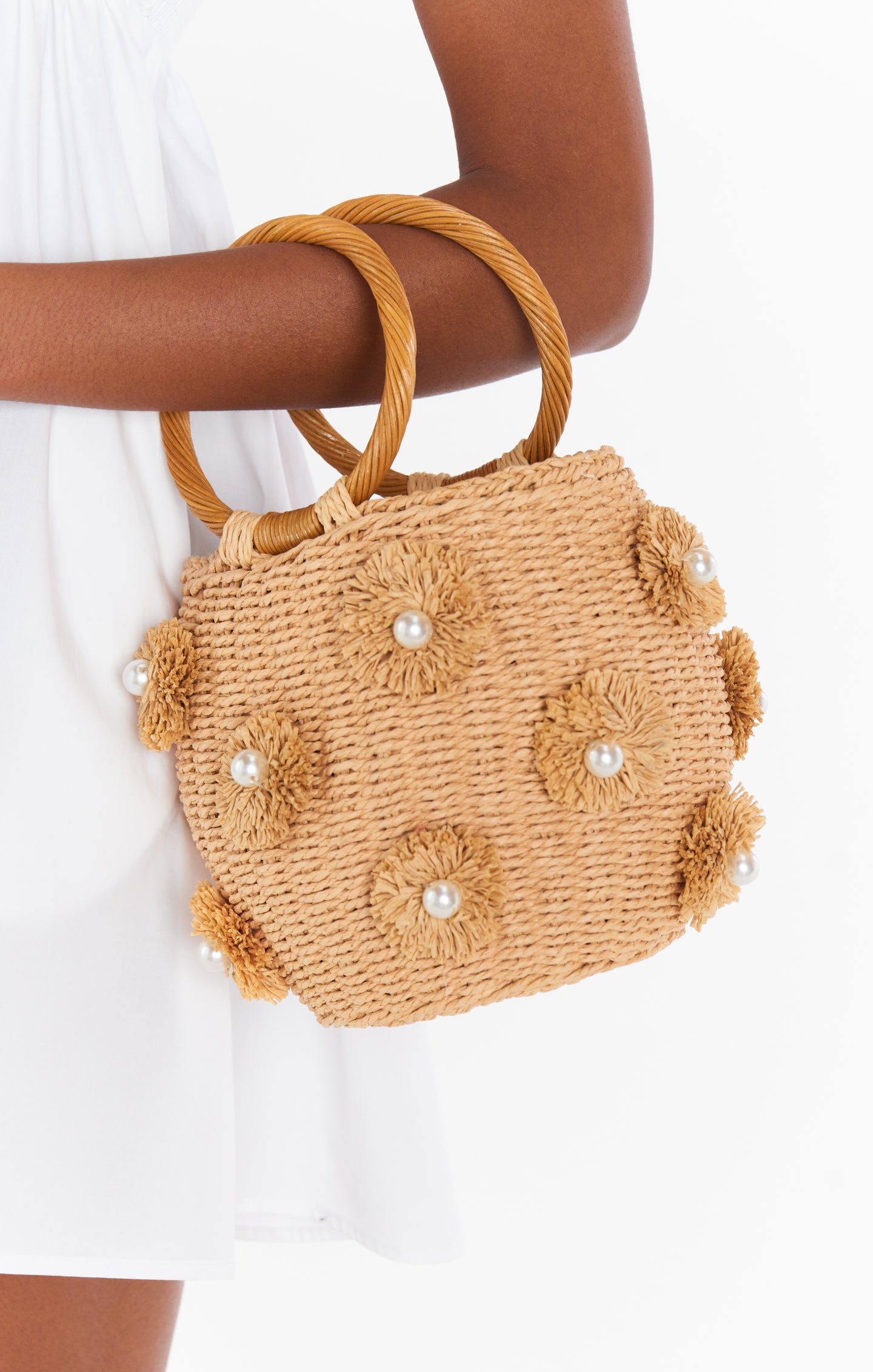 Eco-Friendly Elia Straw Tote Bag - Natural & White Handwoven Beach Bag for Women | Perfect for Summer, Travel, and Shopping