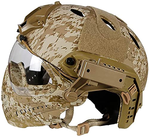 PJ Tactical Fast Helmet - Military Grade Full Face Protection for Airsoft, Paintball & Tactical Training | Detachable Face Shield & Goggles Included | Ideal for Outdoor Sports, Combat Simulation & Safety Gear Enthusiasts